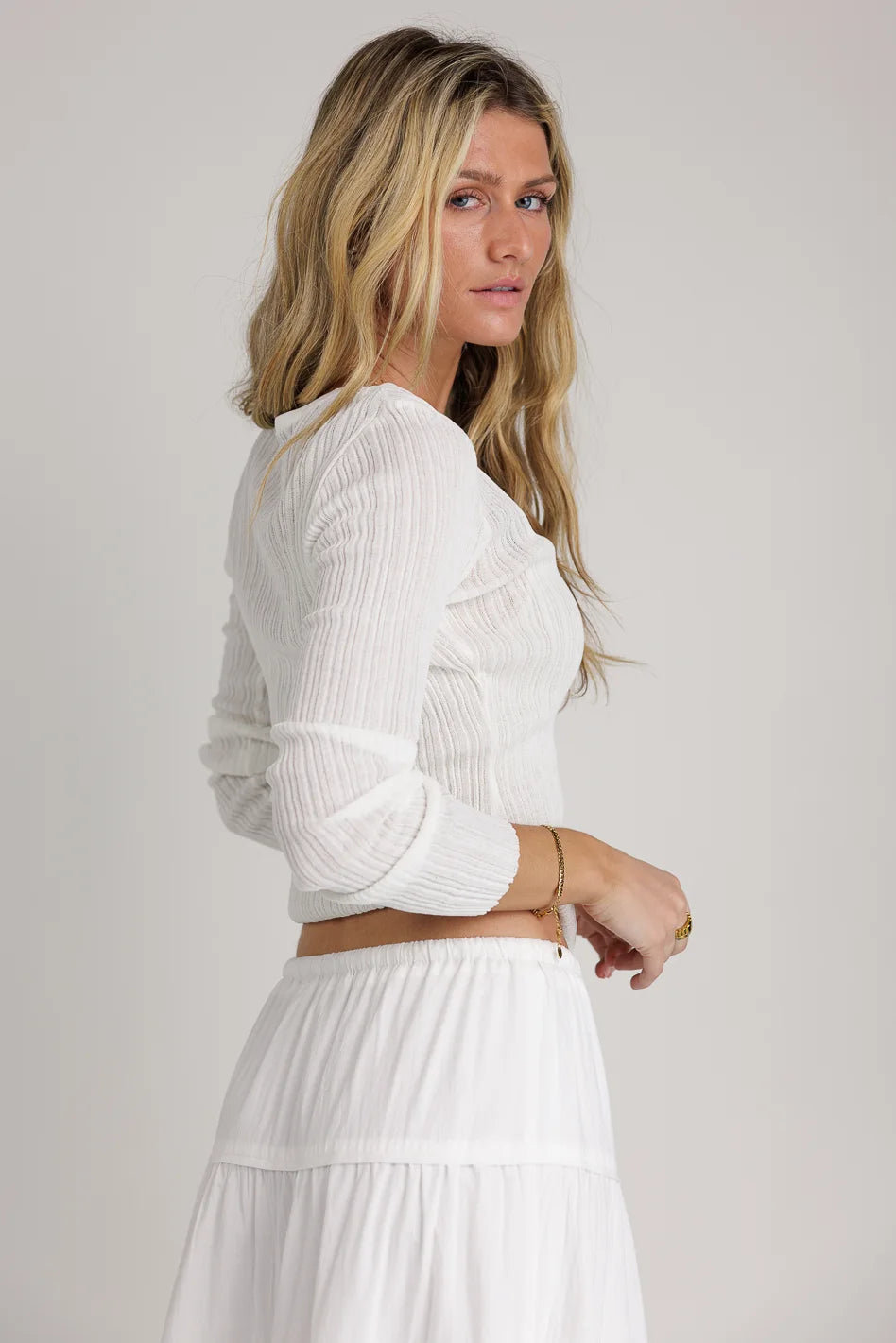 Mauryn Women's Ribbed Knit Top - White | Slim Fit Casual Shirt for Everyday Wear | Perfect for Work, Dates & Outings