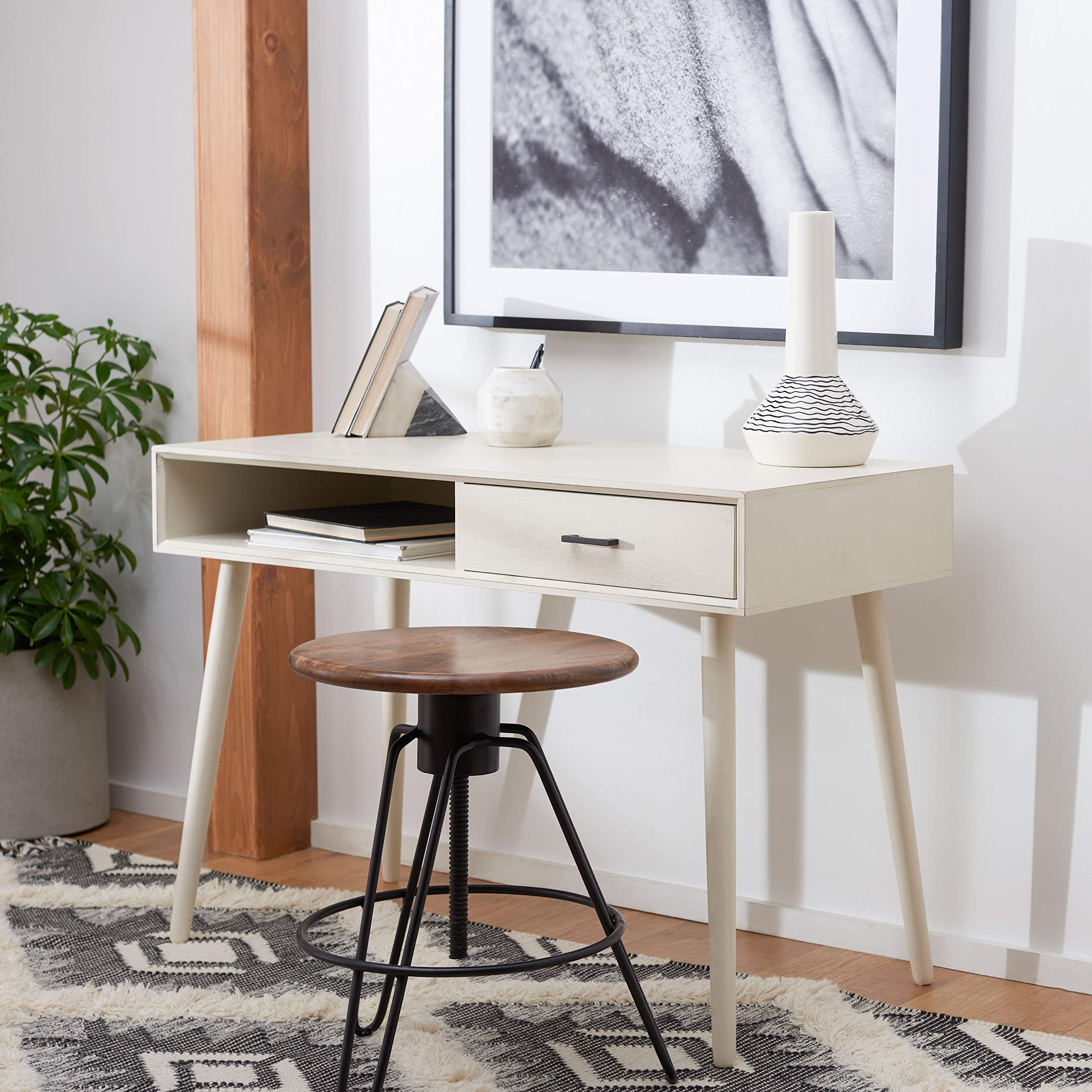 SAFAVIEH Home Collection Remy Distressed White 1-Drawer Writing Desk - Vintage Style Small Home Office Desk for Study, Bedroom & Apartment Workspace