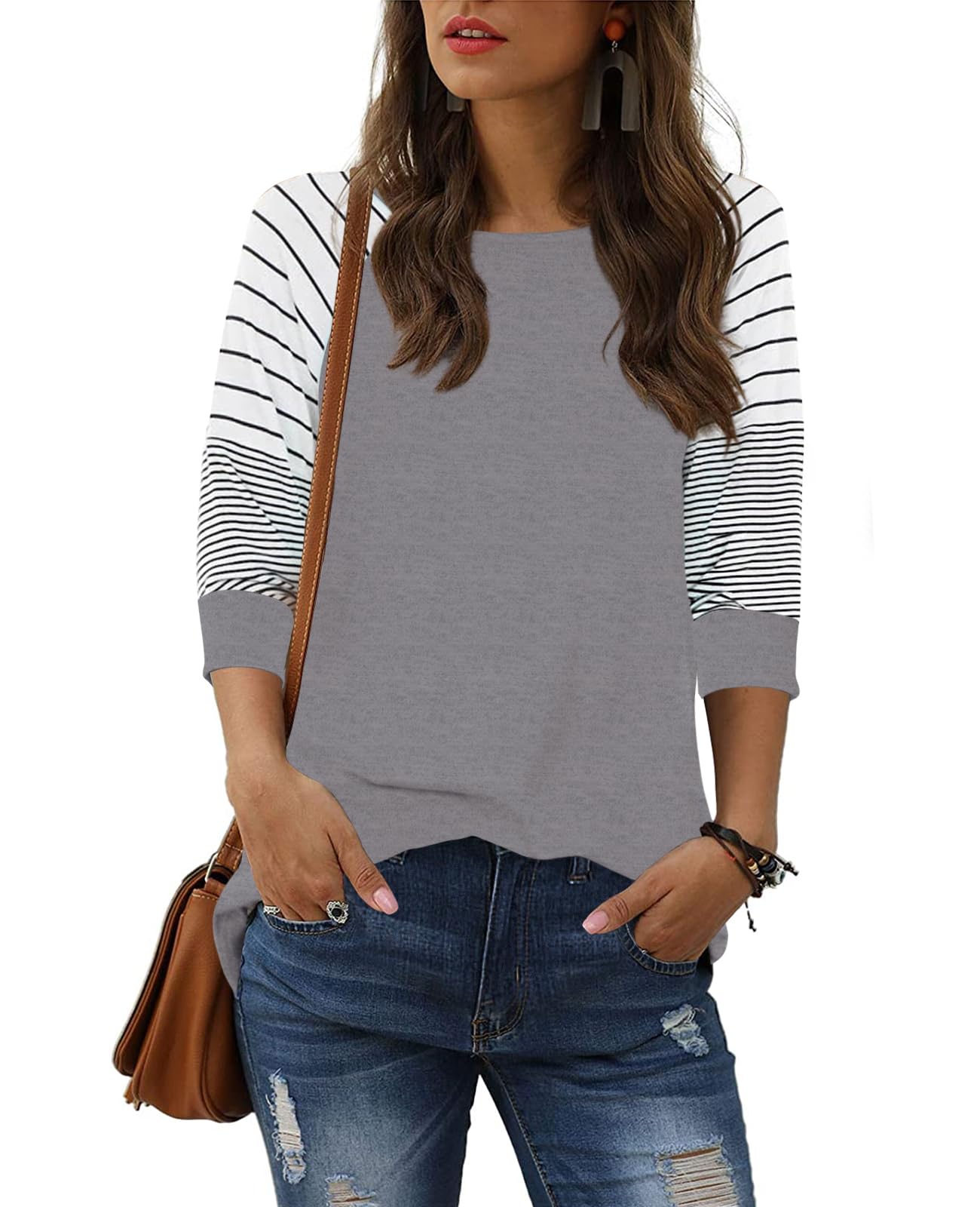 ReachMe Women's Striped 3/4 Sleeve Raglan T-Shirt - Casual Round Neck Tee for Everyday Wear | Perfect for Work, Weekend Outings & Casual Dates