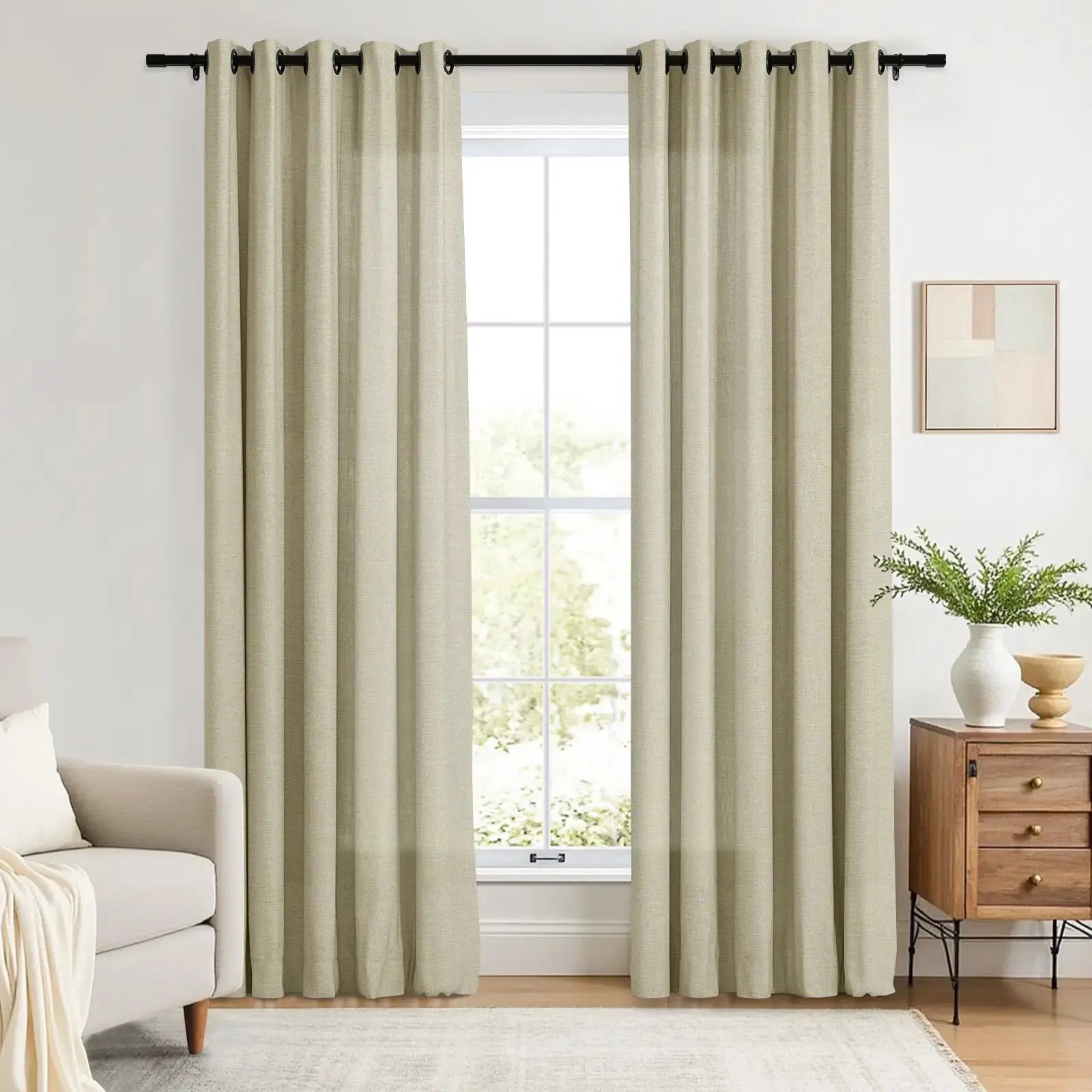 Linen Curtains with Grommet Top - Blackout Drapes for Living Room & Bedroom - Elegant Home Decor for Windows (52x84 Inches) - Perfect for Privacy, Light Control and Room Darkening