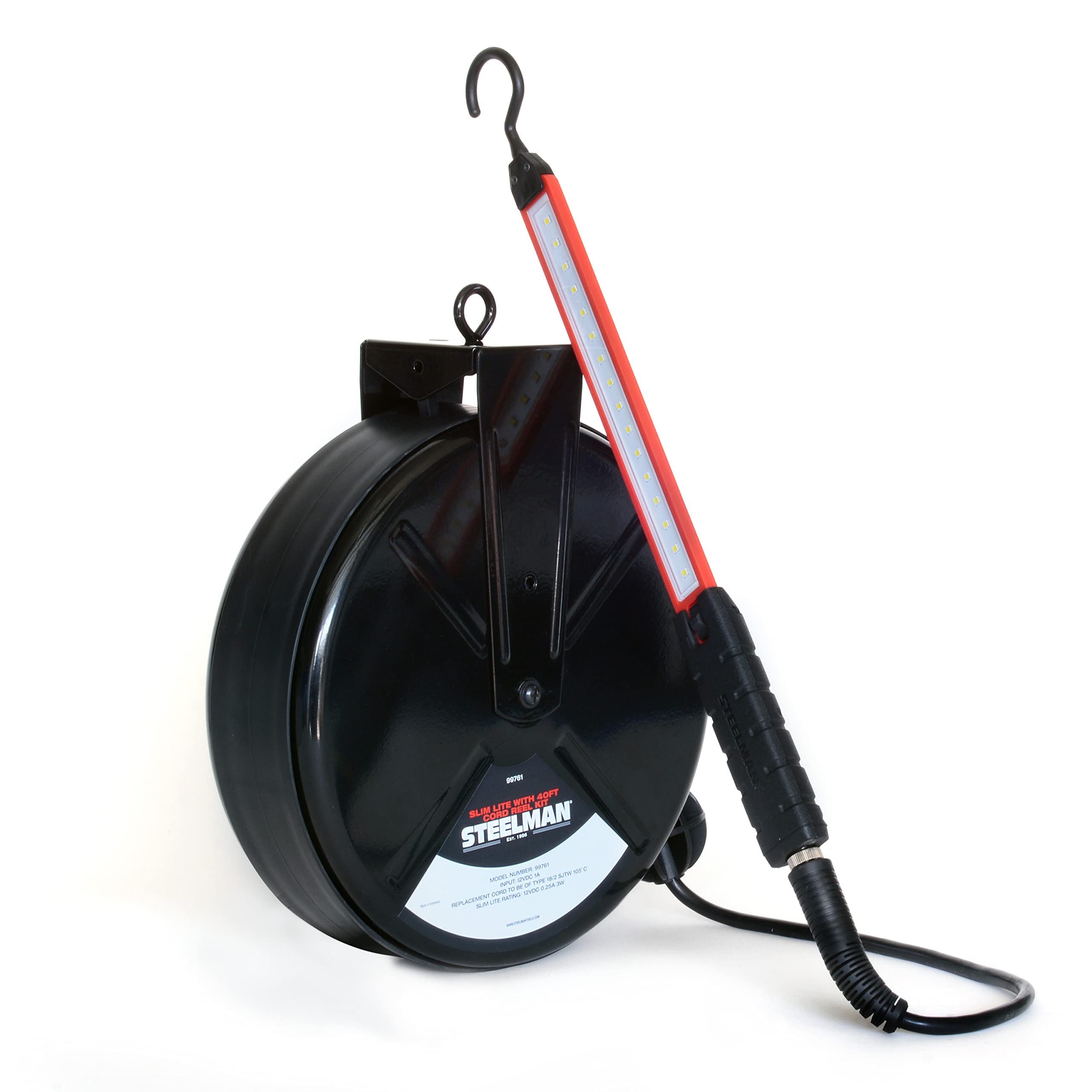 Steelman 99761 500-Lumen LED Ultra Slim Workshop Light with 40ft Retractable Cord Reel - UV & Weather Resistant, Magnetic Base - Perfect for Garage, Auto Repair & Construction Sites