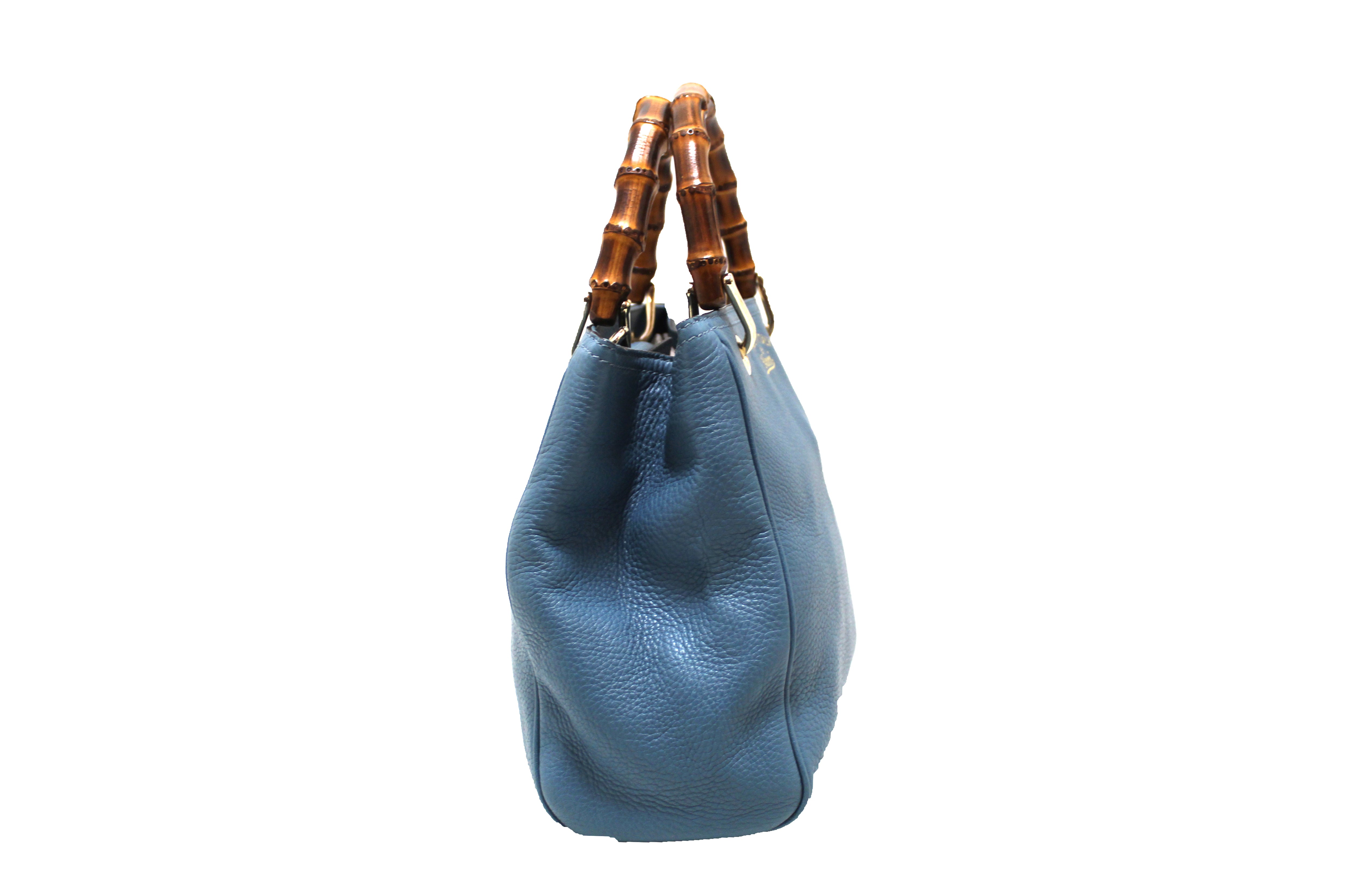 Authentic Gucci Blue Leather Bamboo Mini Tote Bag with Adjustable Strap - Luxury Designer Handbag for Women, Perfect for Work, Travel & Everyday Use