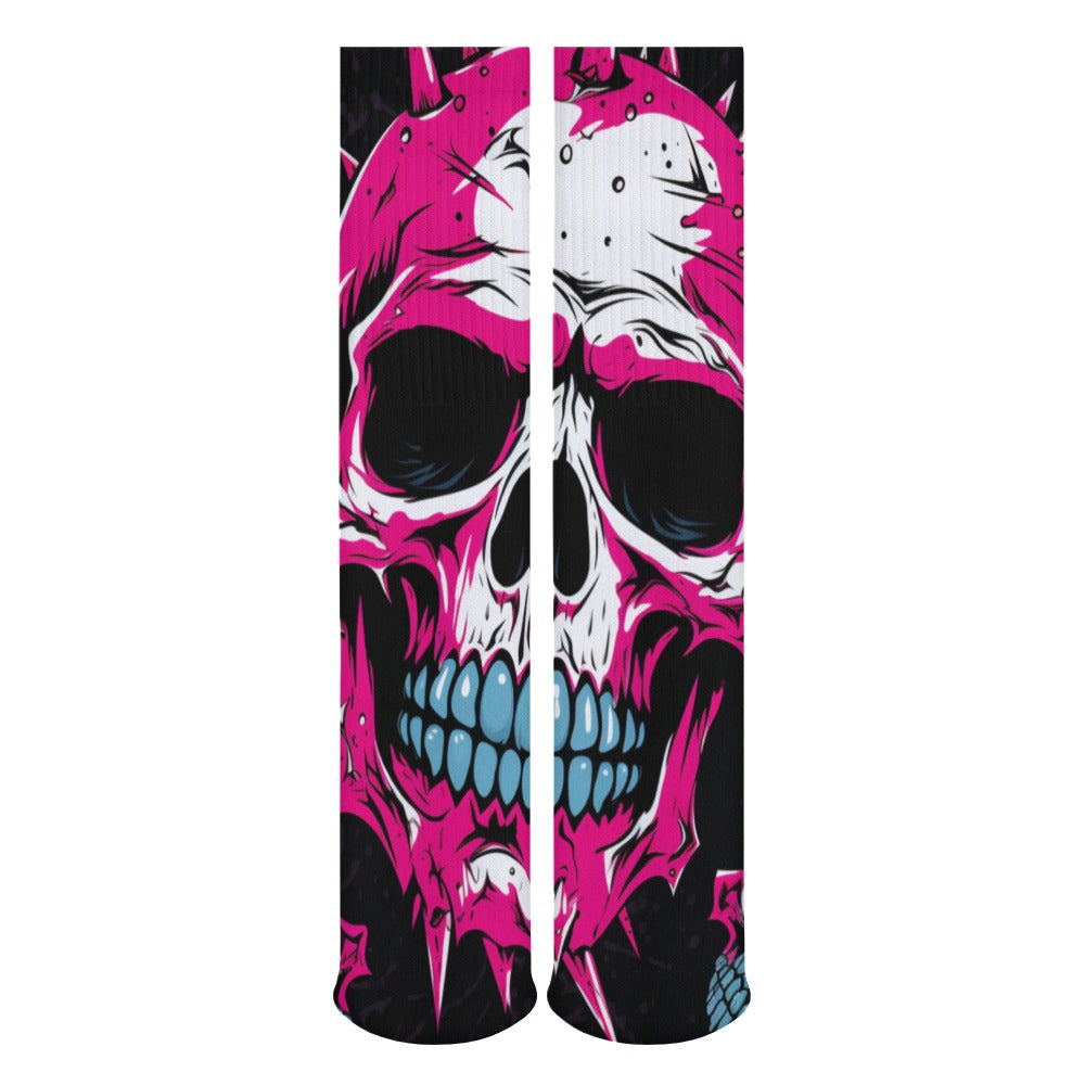 Punk Pink Skull Fishnet Stockings - 5 Pack Breathable Gothic Thigh High Socks for Women - Perfect for Halloween, Cosplay, and Alternative Fashion Outfits