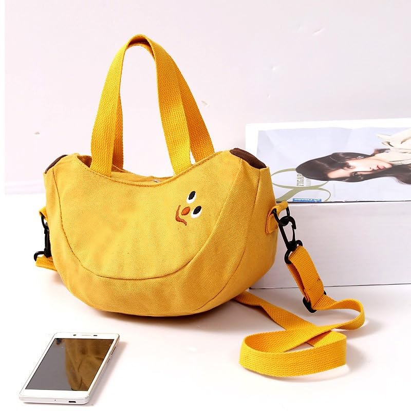 1Pcs Cute Banana-Shaped Canvas Handbag for Women - Fruit-Themed Small Coin Purse & Casual Outing Bag | Perfect for Beach Trips, Shopping, and Daily Use