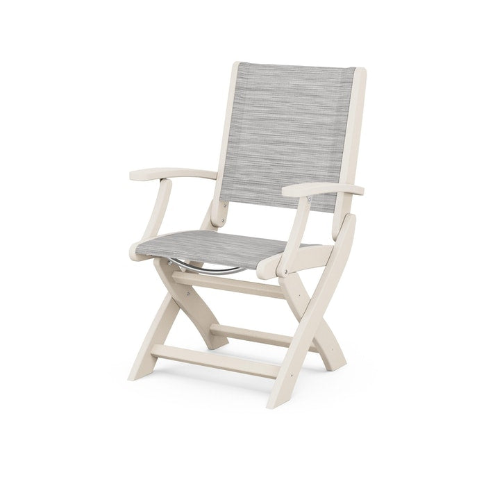 POLYWOOD Coastal Folding Chair - Durable Outdoor Furniture for Patio, Beach & Poolside - Weather-Resistant Adirondack Style Chair with Cup Holder