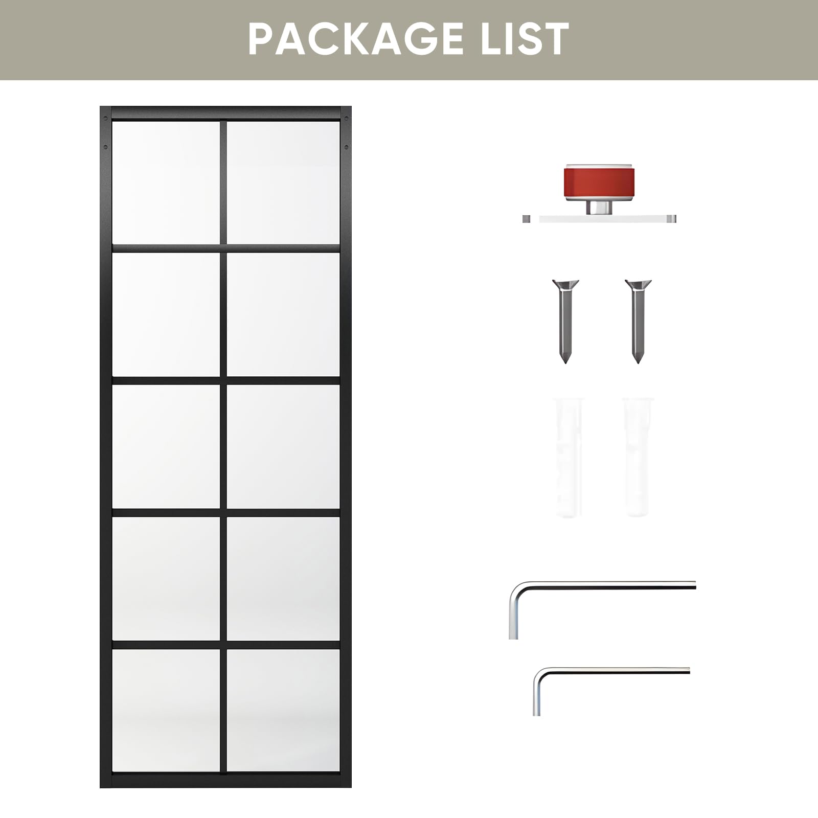 JUBEST 30x84 Inch DIY Glass Sliding Barn Door - Modern French Style with 5-Lite Clear Tempered Glass & Aluminum Frame - Easy Assembly for Closet, Kitchen, Bedroom, Office, and Home Renovation Projects