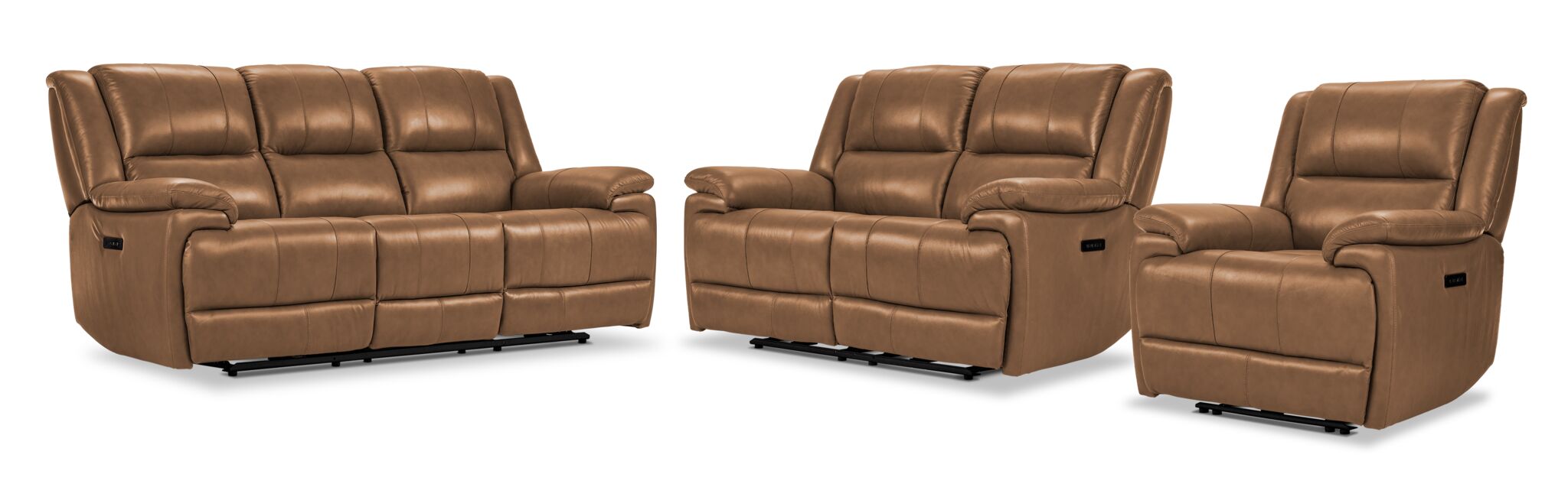 Allie Leather Dual Power Reclining Sofa Set with Loveseat and Recliner - Modern Comfort for Living Room, Home Theater & Family Gatherings (Canyon Brown)