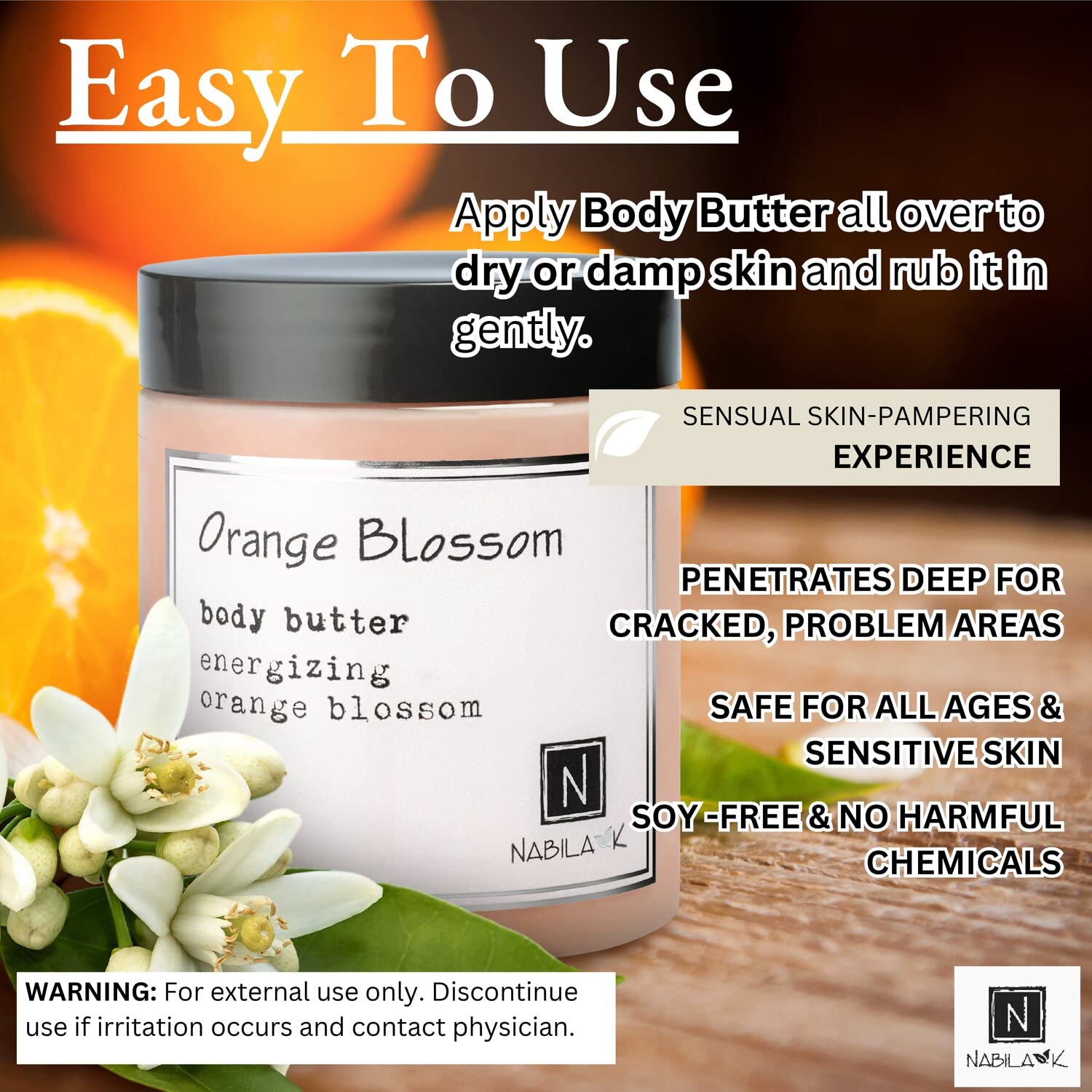 Natural Orange Blossom Body Butter - Deep Moisturizing & Hydrating Daily Body Cream with Organic Ingredients (9 oz) - Perfect for Dry Skin Care & Post-Shower Hydration