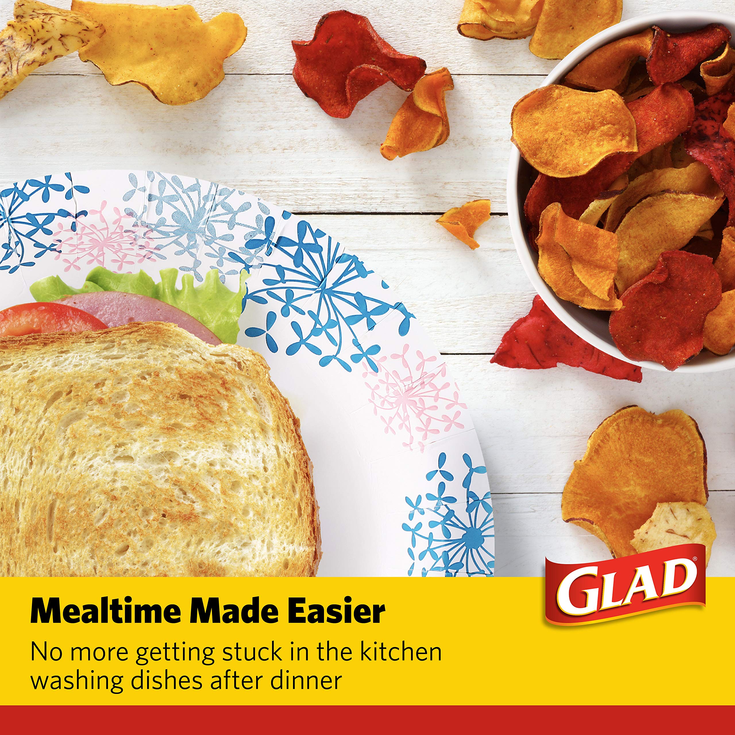 Glad Round Disposable Paper Plates 8.5 Inch - 250 Count Bulk Pack | Heavy Duty, Microwave Safe, Leak & Cut Resistant | Perfect for Parties, BBQs, Picnics & Family Gatherings | Pink Hydrangea Design