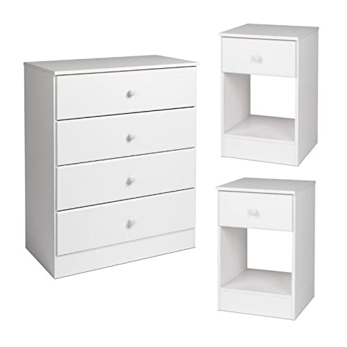 White 3-Piece Bedroom Furniture Set - 2 Tall Nightstands & 4-Drawer Dresser by Home Square | Perfect for Master Bedroom, Guest Room & Apartment Decor