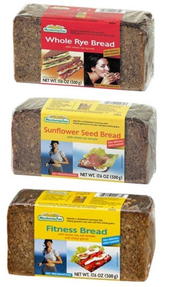 Mestemacher High Fiber Bread Variety Pack - 3 Flavors (Fitness, Rye & Sunflower Seed) - 17.6oz Each - Healthy Whole Grain German Bread for Breakfast, Sandwiches & Low Carb Diet