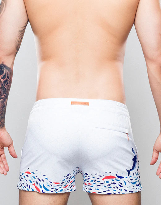 2eros Seascape 3 Men's Swim Shorts - Quick Dry White Beach Shorts for Swimming, Surfing & Vacation | Comfortable & Stylish Swimwear for Summer Water Activities