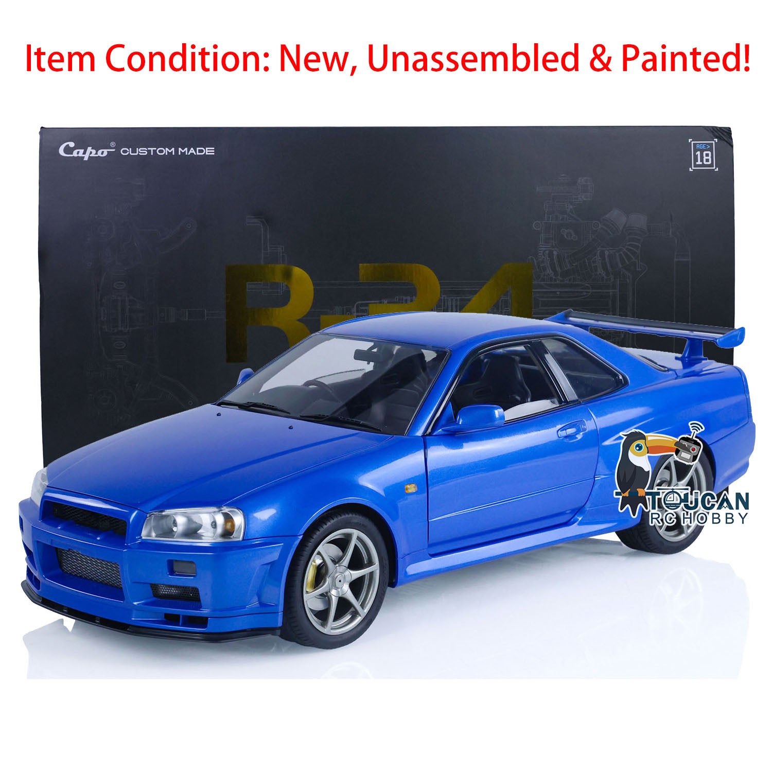 1/8 Scale Metal RC Racing Car - High Speed Electric Radio Control Drift Vehicle (R34 Model) | Durable Painted Capo for Hobbyists & Collectors | Perfect for Racing, Drifting & Display