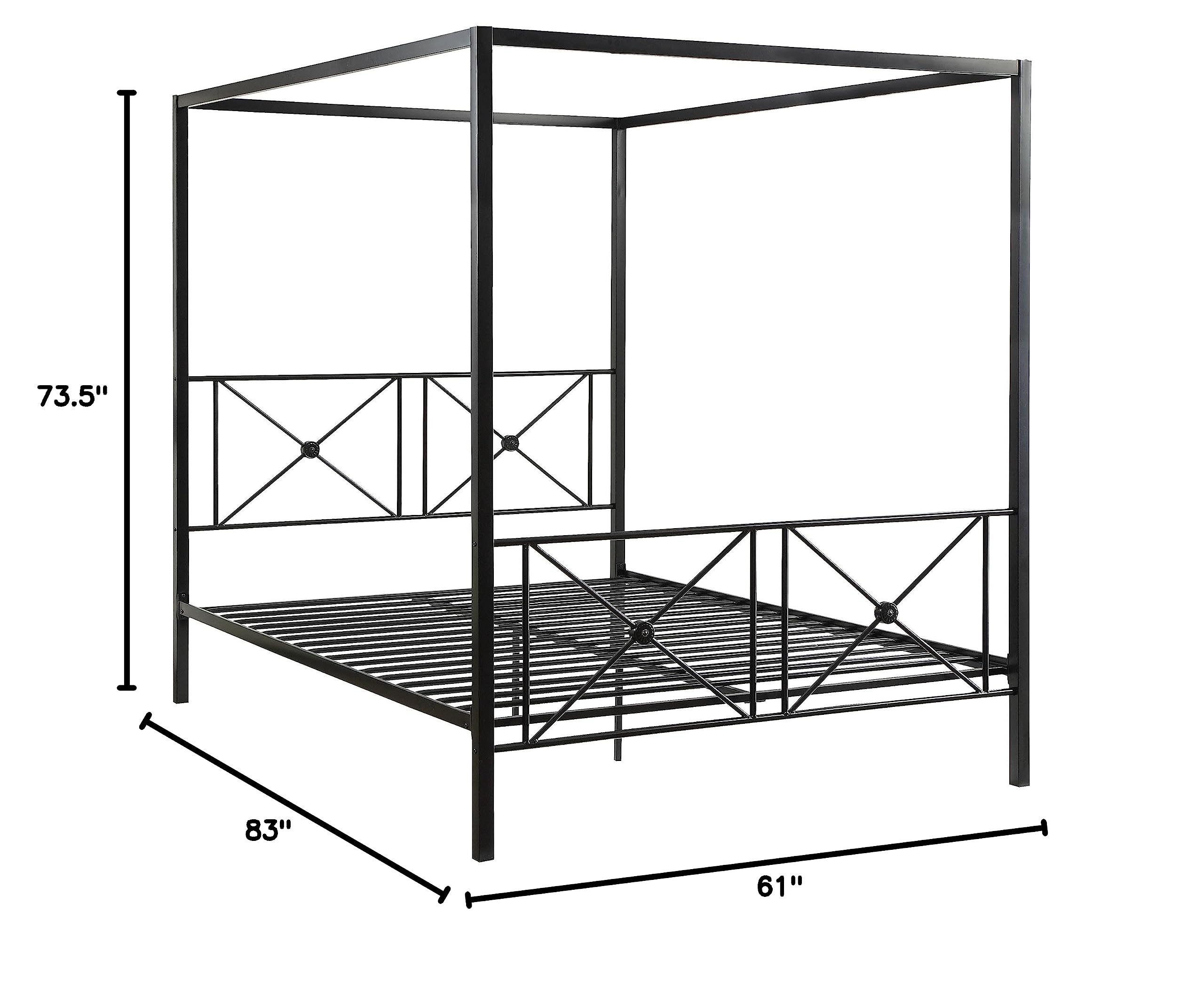 Homelegance Rapa Metal Canopy Bed Frame - Queen Size, Black Finish | Elegant Bedroom Furniture for Master Suite, Guest Room & Luxury Hotel Decor