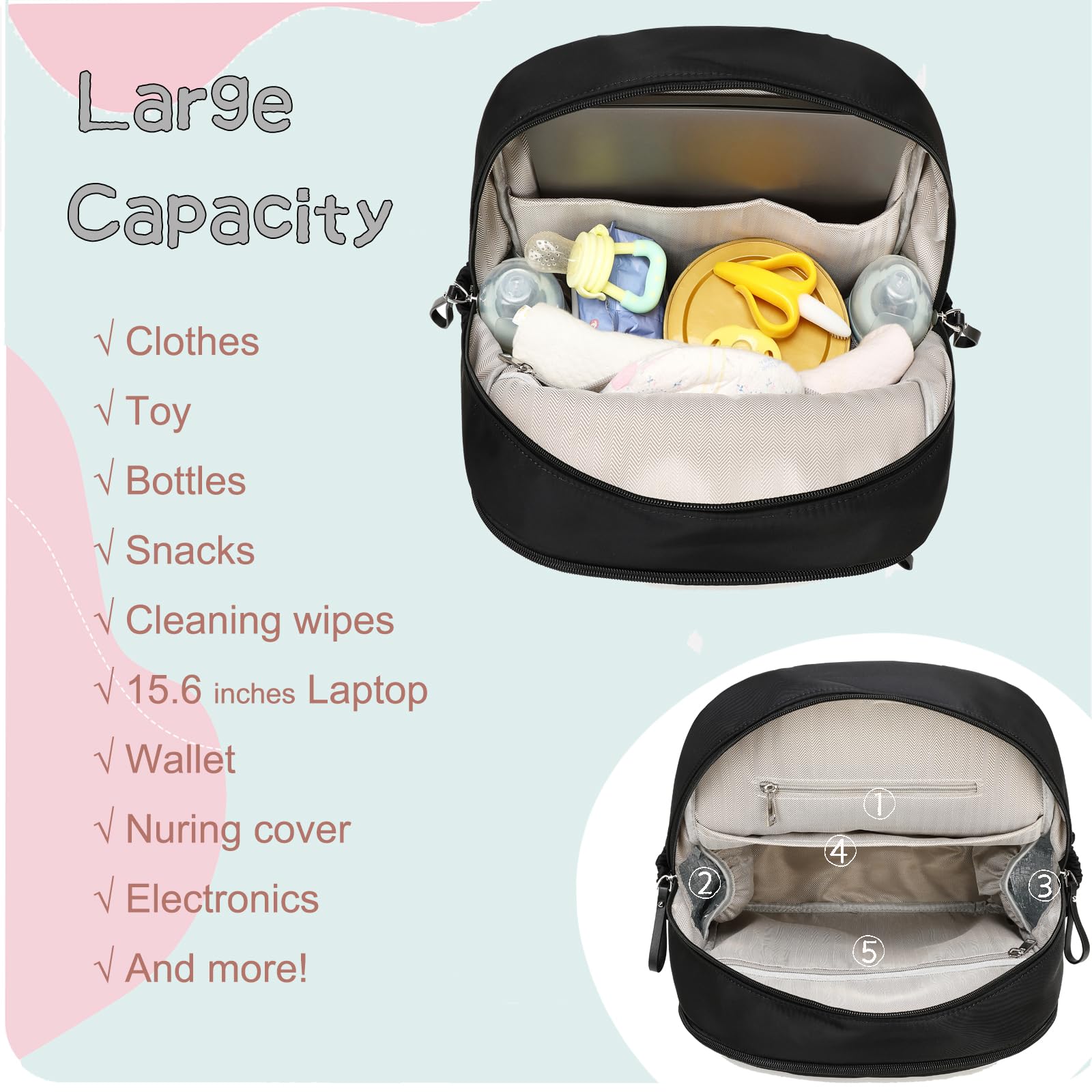 14-Pocket Diaper Bag Backpack - Lightweight Water-Resistant Baby Bag with Anti-Theft Pocket & Stroller Straps - Perfect for Travel, Shopping & Parenting Outings