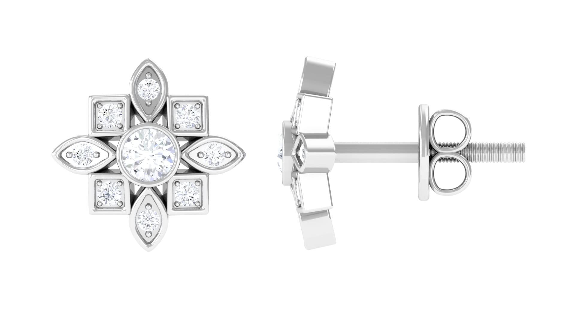 14K Solid Gold Diamond Flower Stud Earrings for Women - Real Diamond Floral Statement Earrings in 14K Gold - Perfect for Weddings, Anniversaries & Special Occasions