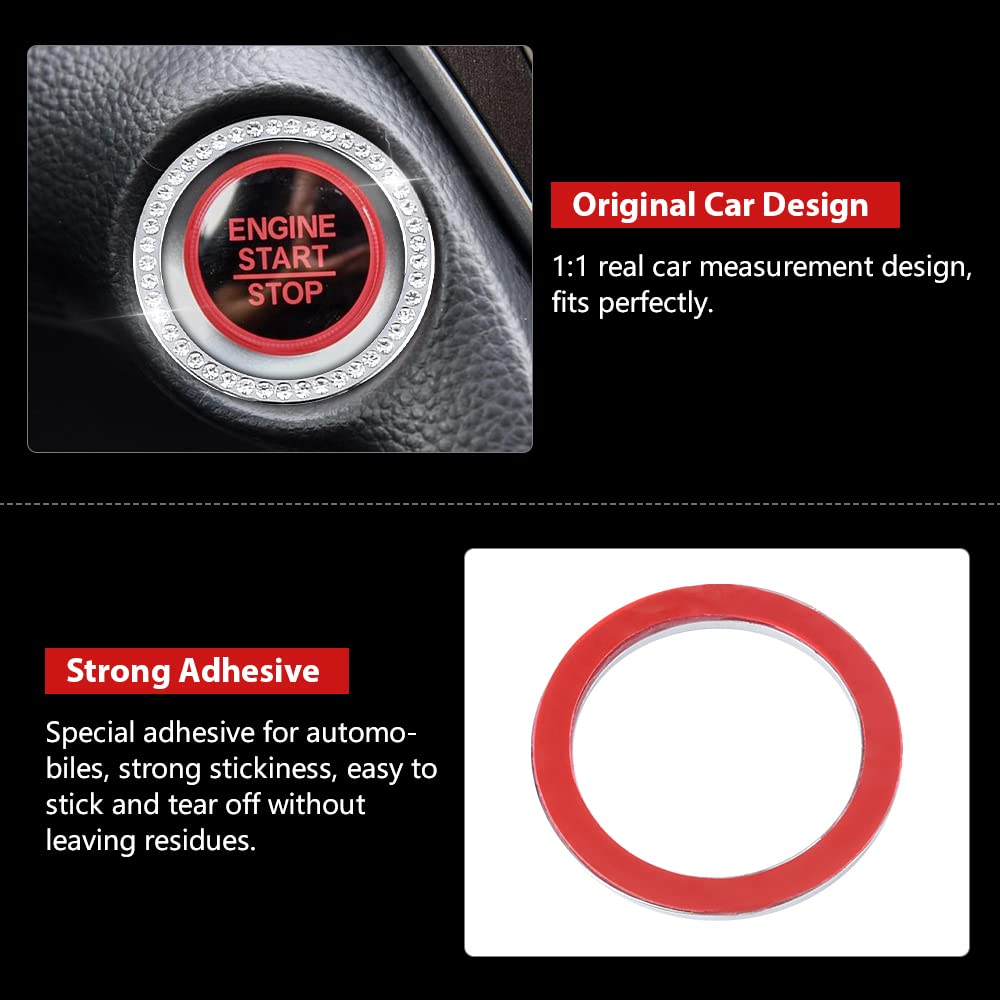 Sparkling Silver Rhinestone Car Accessories - Engine Start Stop Button Cover for Honda Accord 10th Gen | Bling Ignition Ring Stickers | Interior Decoration Trim | Perfect for Car Customization & Luxury Upgrade