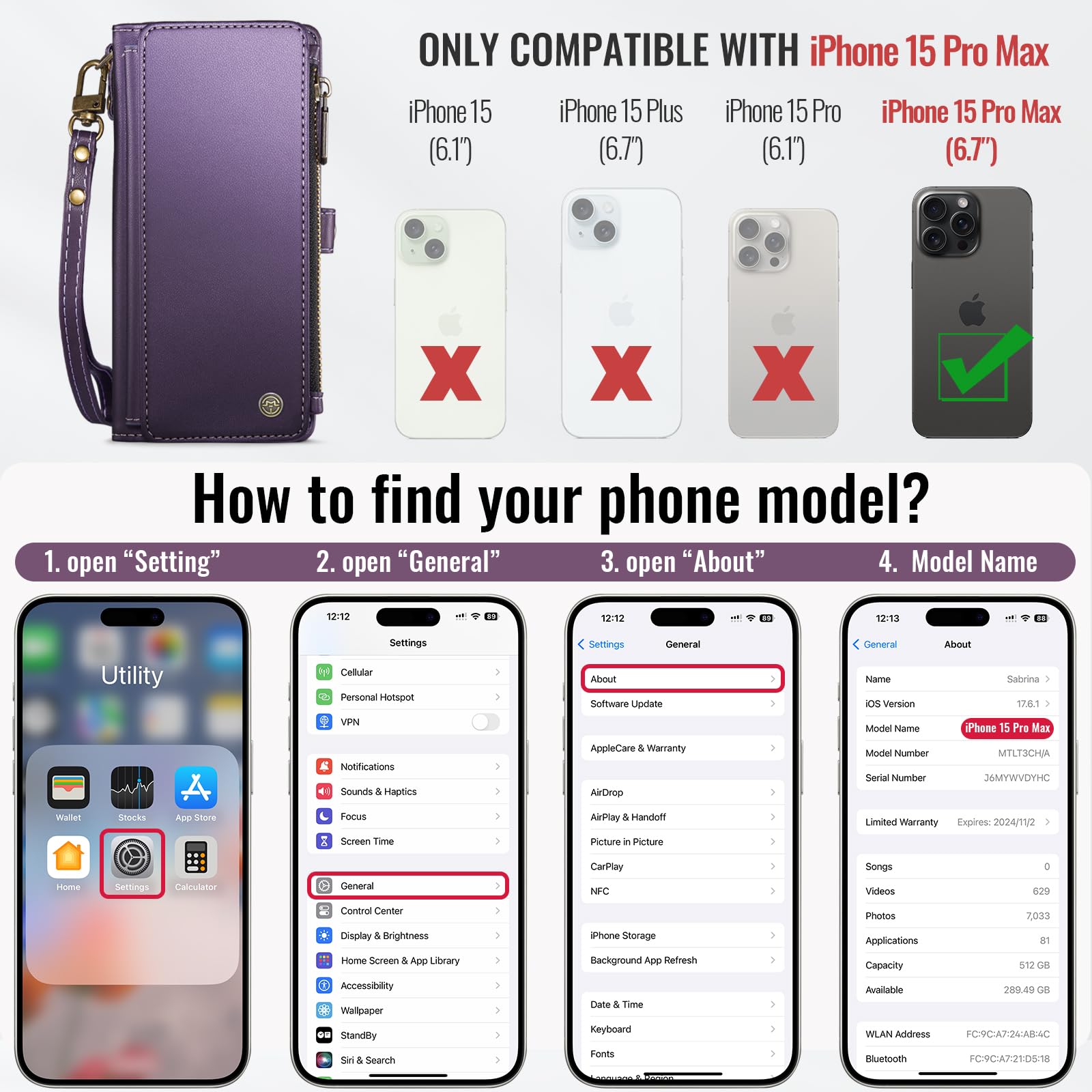 Premium RFID Blocking PU Leather Wallet Case for iPhone 15 Pro Max (6.7