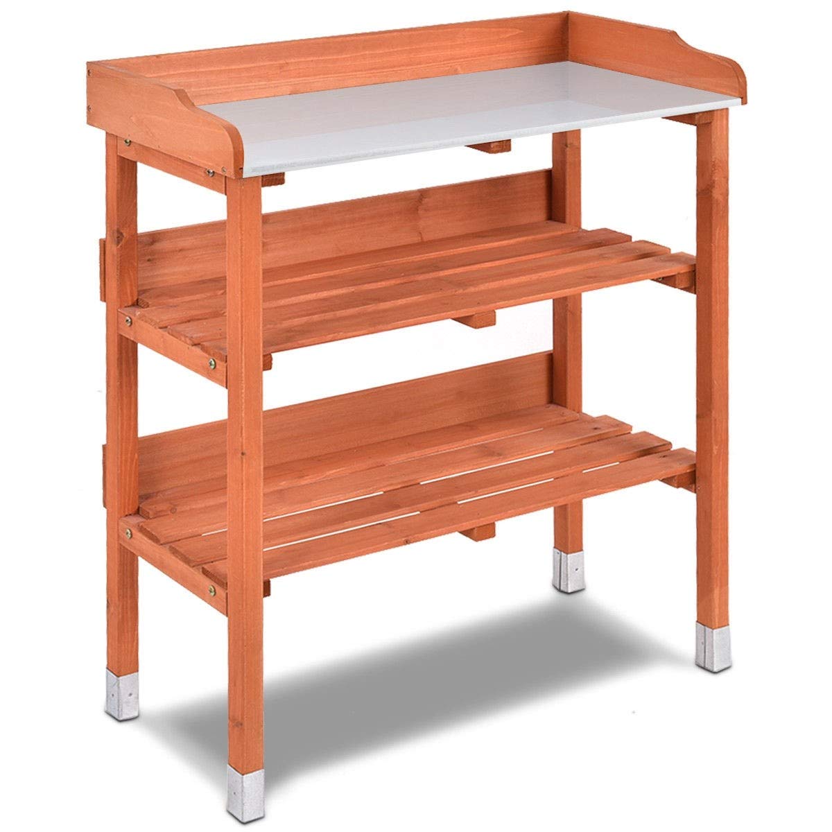 Sturdy Solid Wood Outdoor Garden Potting Bench with Shelves - Heavy Duty Planting Workstation for Gardening, Potting, and Organizing Tools - Perfect for Backyard, Greenhouse, and DIY Projects (Series 3)