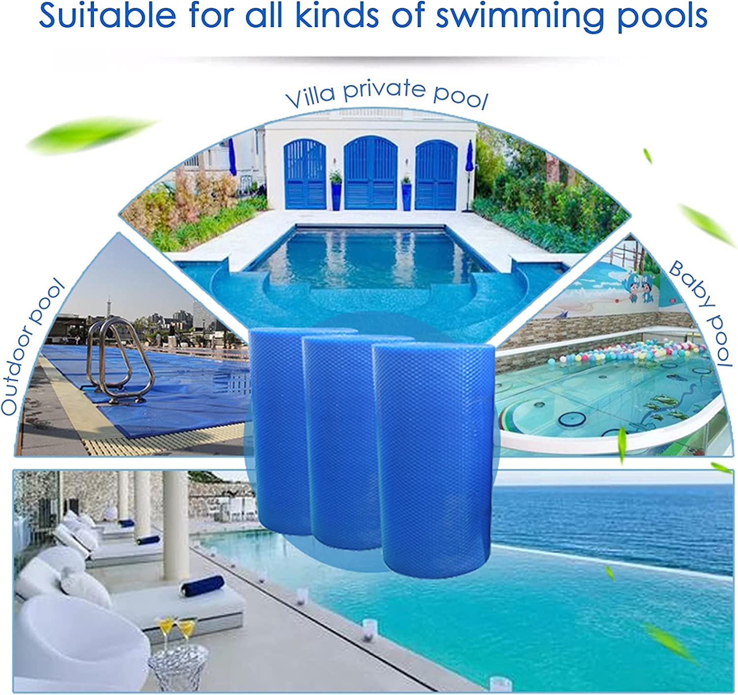Premium Summer Swimming Pool Cover - Heat Insulation & UV Protection Film for In-Ground & Above-Ground Pools - Blue 4x4m (13ftx13ft) - Extends Swimming Season & Reduces Water Evaporation