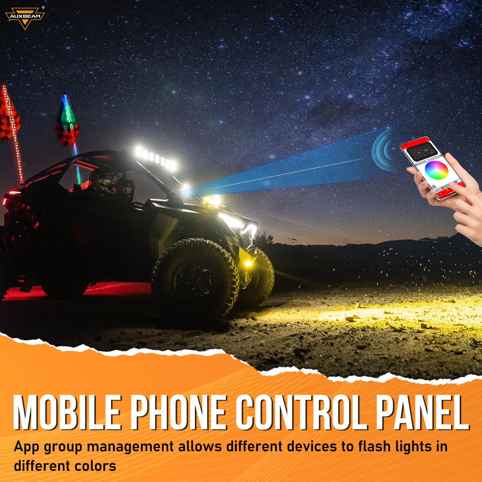 Auxbeam 6 Gang Switch Panel Bluetooth AR-600 RGB Backlit Large Button Auxiliary Switch Pod with Toggle/Momentary/Pulsed Modes - Waterproof 12-24V for UTV, Boat, Truck, RV | Off-Road Lighting, Marine Control, Vehicle Customization | 2 Year Warranty