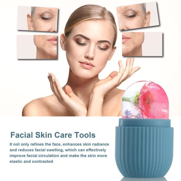 Cooling Ice Face Roller Massager - Reusable Silicone Ice Cube Roller for Puffy Eyes, Neck & Migraine Relief | Skin Care & De-Puffing Tool | Perfect for Morning Routine & Post-Workout Recovery (Blue)