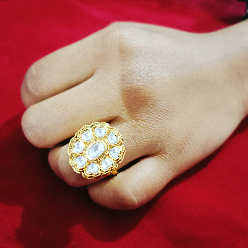 Exquisite Gold Plated Kundan Ring for Women - Elegant Indian Jewelry (Design 67) | Perfect for Weddings, Parties & Ethnic Fashion Accessories