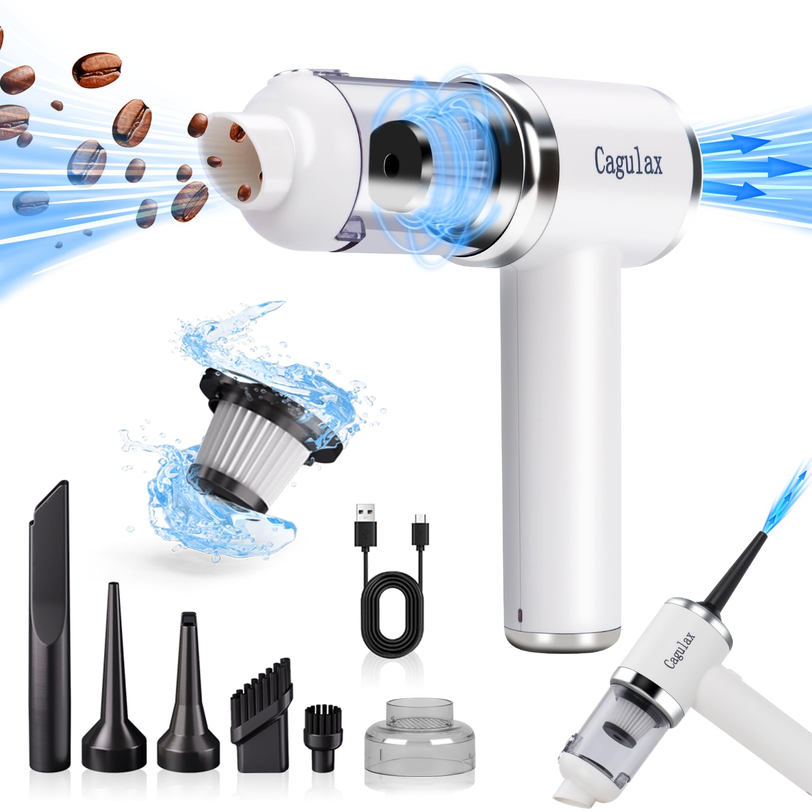 Cagulax Portable Cordless Car Vacuum Cleaner - High Power Handheld Vacuum for Cars, Home & Pet Hair | Ideal for Car Seats, Carpets & Small Spaces