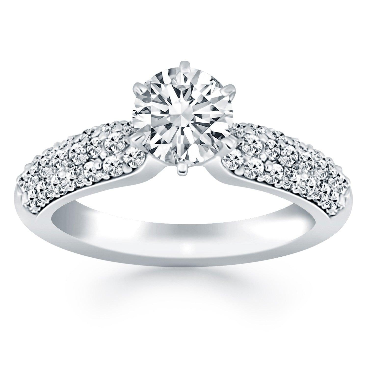 14K White Gold Triple Row Pave Diamond Engagement Ring for Women - Sparkling Wedding Band, Anniversary Gift, Promise Ring for Her - Perfect for Proposals, Bridal Jewelry & Special Occasions