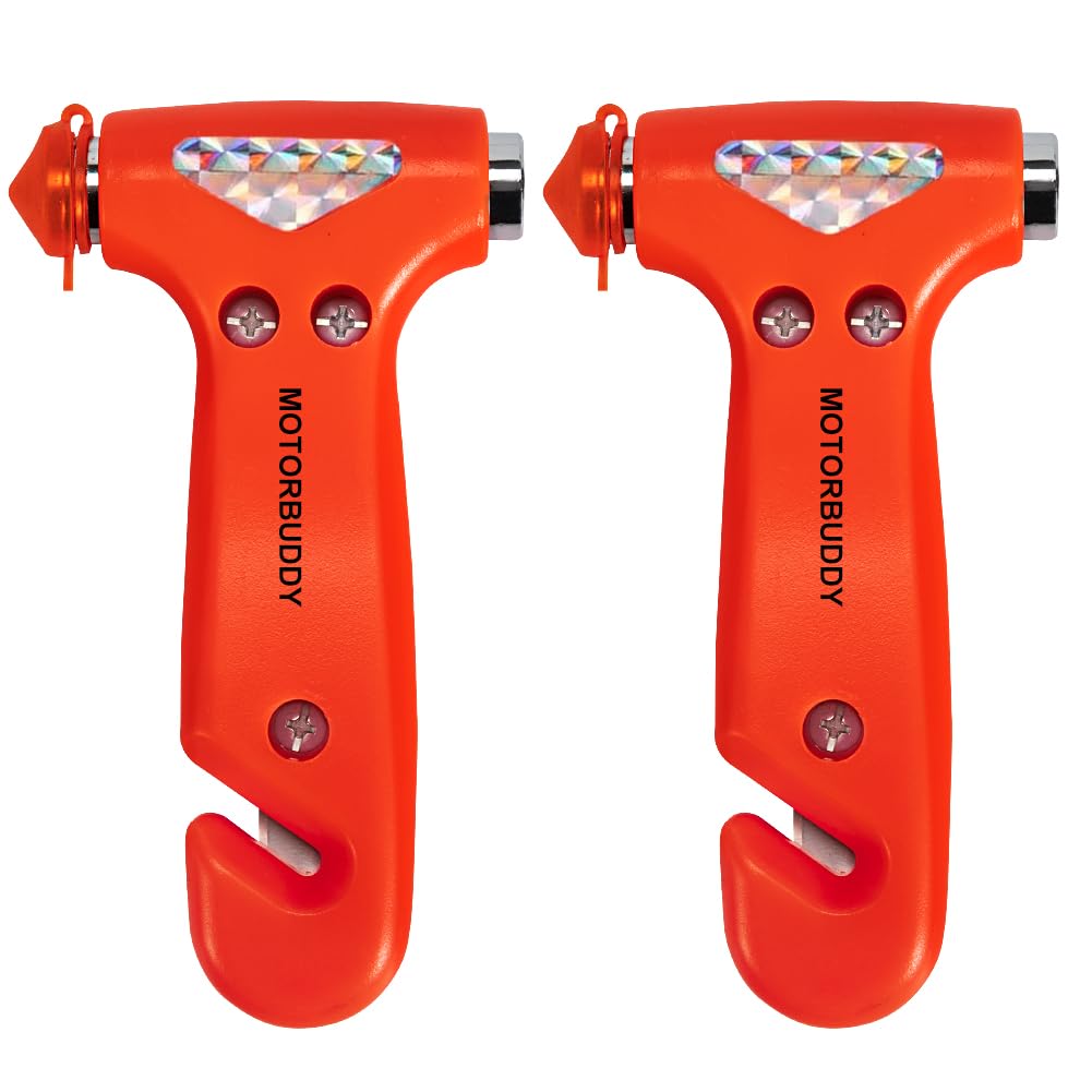2-Pack Car Safety Hammer & Seatbelt Cutter - Emergency Escape Tool with Window Breaker & Belt Cutter - Red Auto Rescue Kit for Car Accidents (Perfect for Emergency Roadside Situations & Vehicle Safety Preparedness)