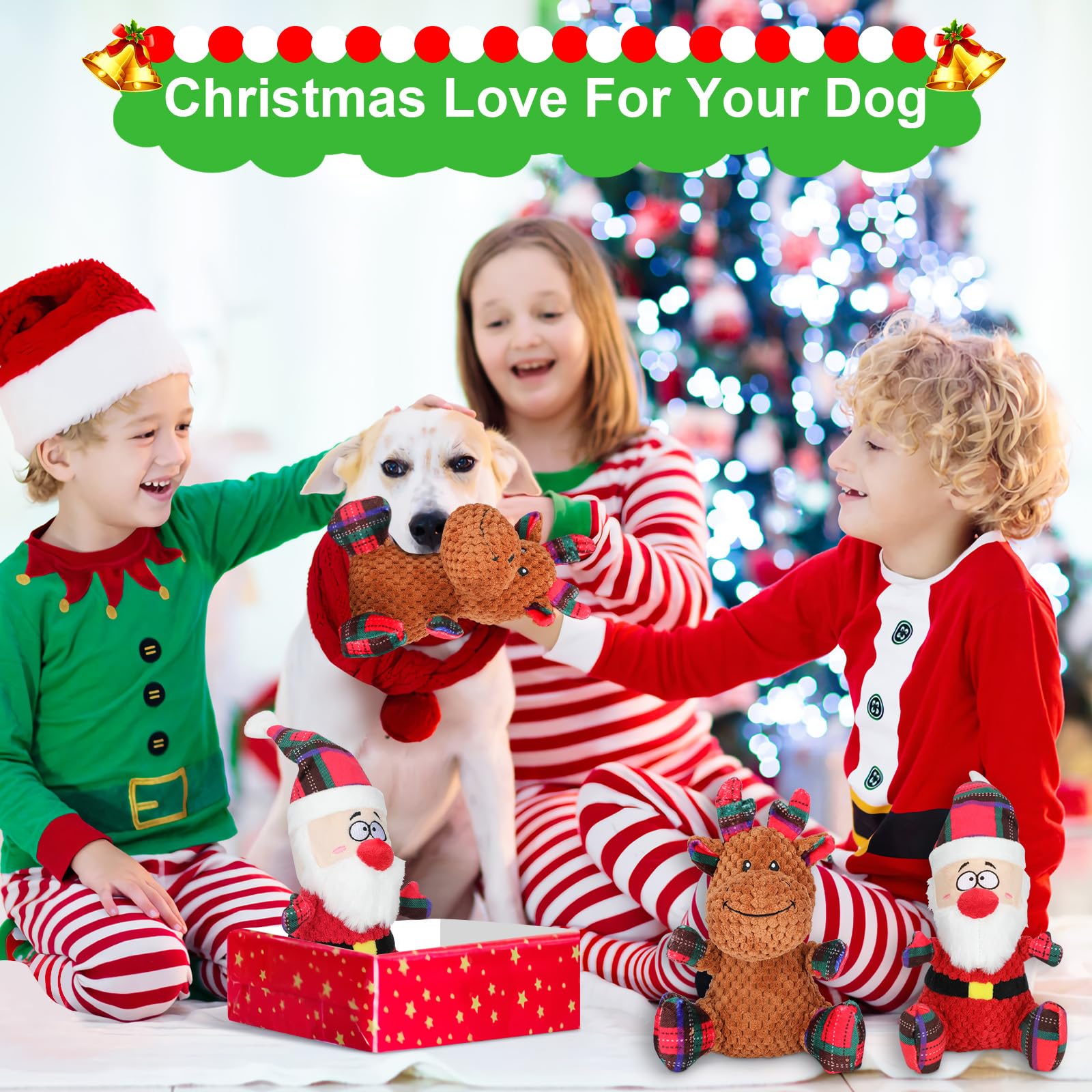 Christmas Dog Toys - 2 Pack Plush Squeaky Chew Toys with Santa & Reindeer Shapes, Interactive Puppy Toys for Small & Medium Dogs | Perfect for Holiday Playtime, Training Rewards & Dog Gift Ideas
