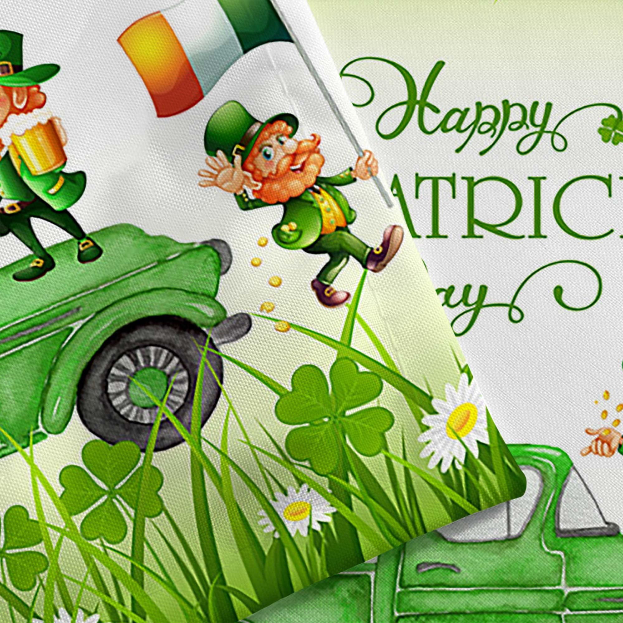 JAWO St. Patrick's Day Shower Curtain - Green Clover Shamrock Design with Golden Coins & Irish Gnome Elf - 72x72 Inches Waterproof Bathroom Decor for Irish Theme Party, Spring Home Decor & Holiday Celebration