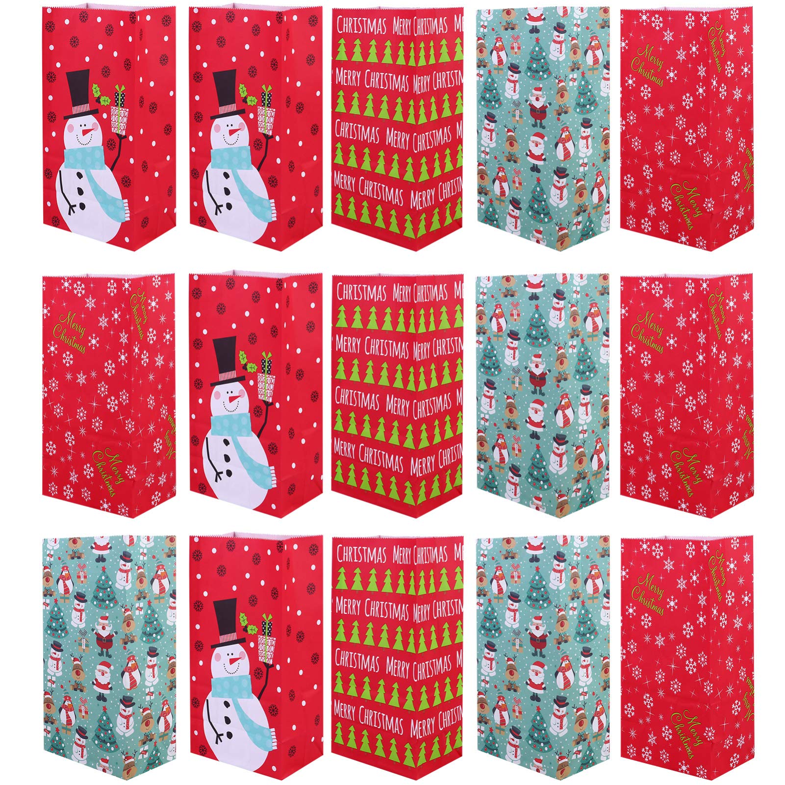 24pcs Christmas Party Favor Treat Bags - Snowman & Santa Design Holiday Candy Containers | Xmas Cookie Bags for Holiday Parties, School Events & Gift Exchange