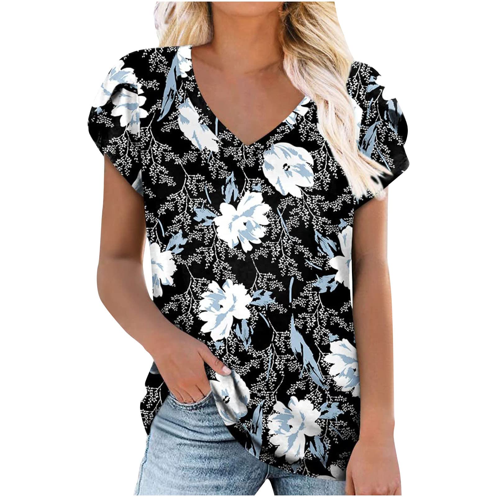 Women's Summer Tops - V-Neck Short Sleeve Casual T-Shirts & Blouses | Loose Fit Comfortable Tees for Beach, Travel & Everyday Wear