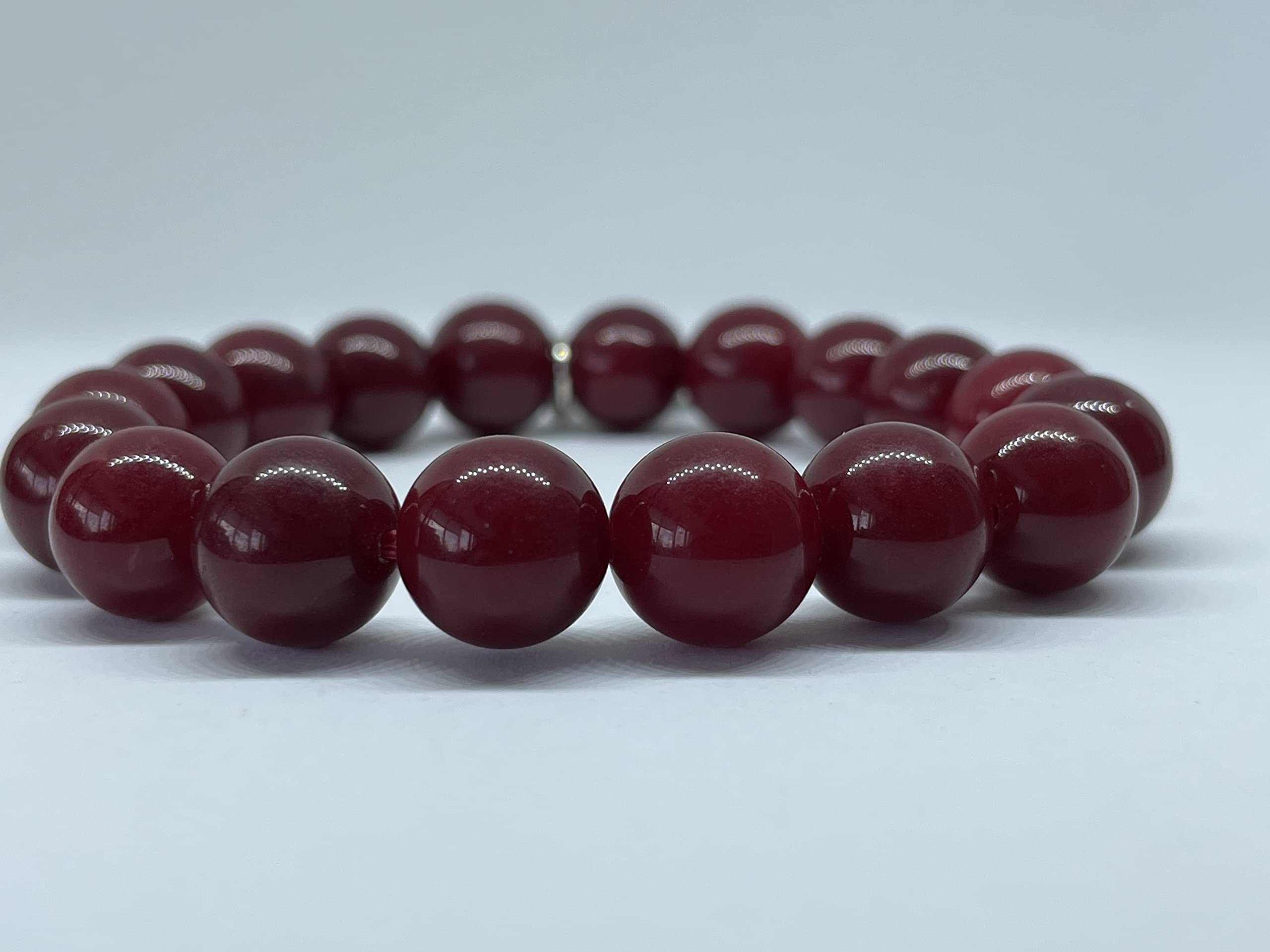 Genuine Red Agate Stretch Bracelet for Women - Stackable Silver Charm Healing Bracelet, Handmade Beaded Bracelet with 10mm Smooth Agate Rondelle Beads | Perfect for Yoga, Meditation, and Everyday Boho Fashion