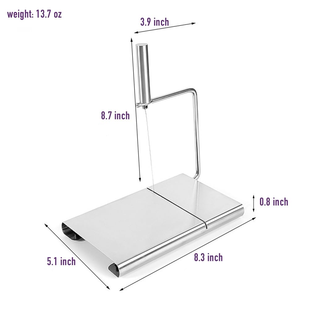 Premium Stainless Steel Cheese Slicer with 5 Replacement Wires - Adjustable Handheld Cheese Cutter for Block Cheese - Includes Cutting Board - Perfect for Kitchen, Party Platters & Charcuterie Boards