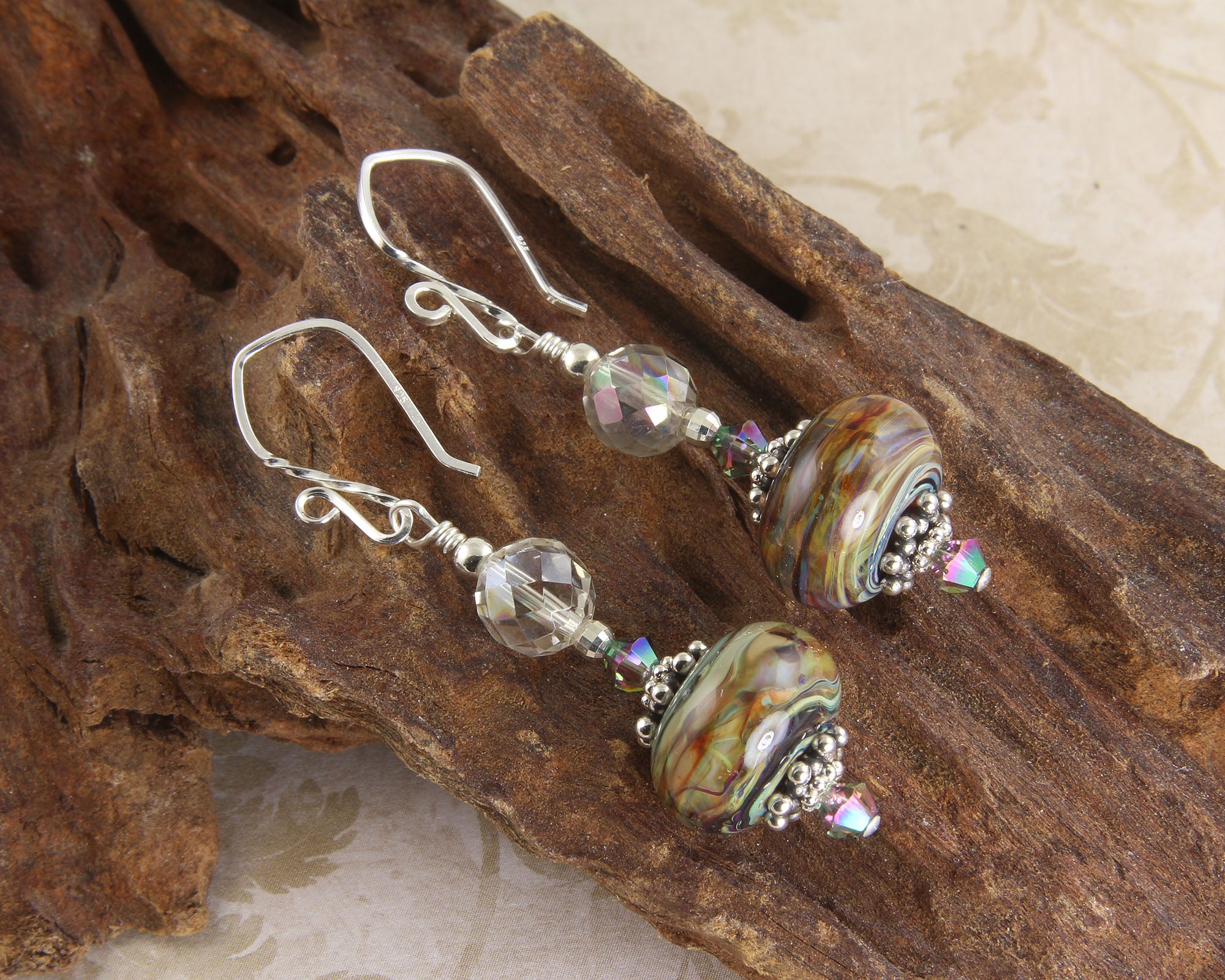 Handmade Colorful Topaz Swirls Lampwork Glass Earrings | Boho Chic Jewelry for Women | Perfect for Parties, Weddings & Everyday Wear