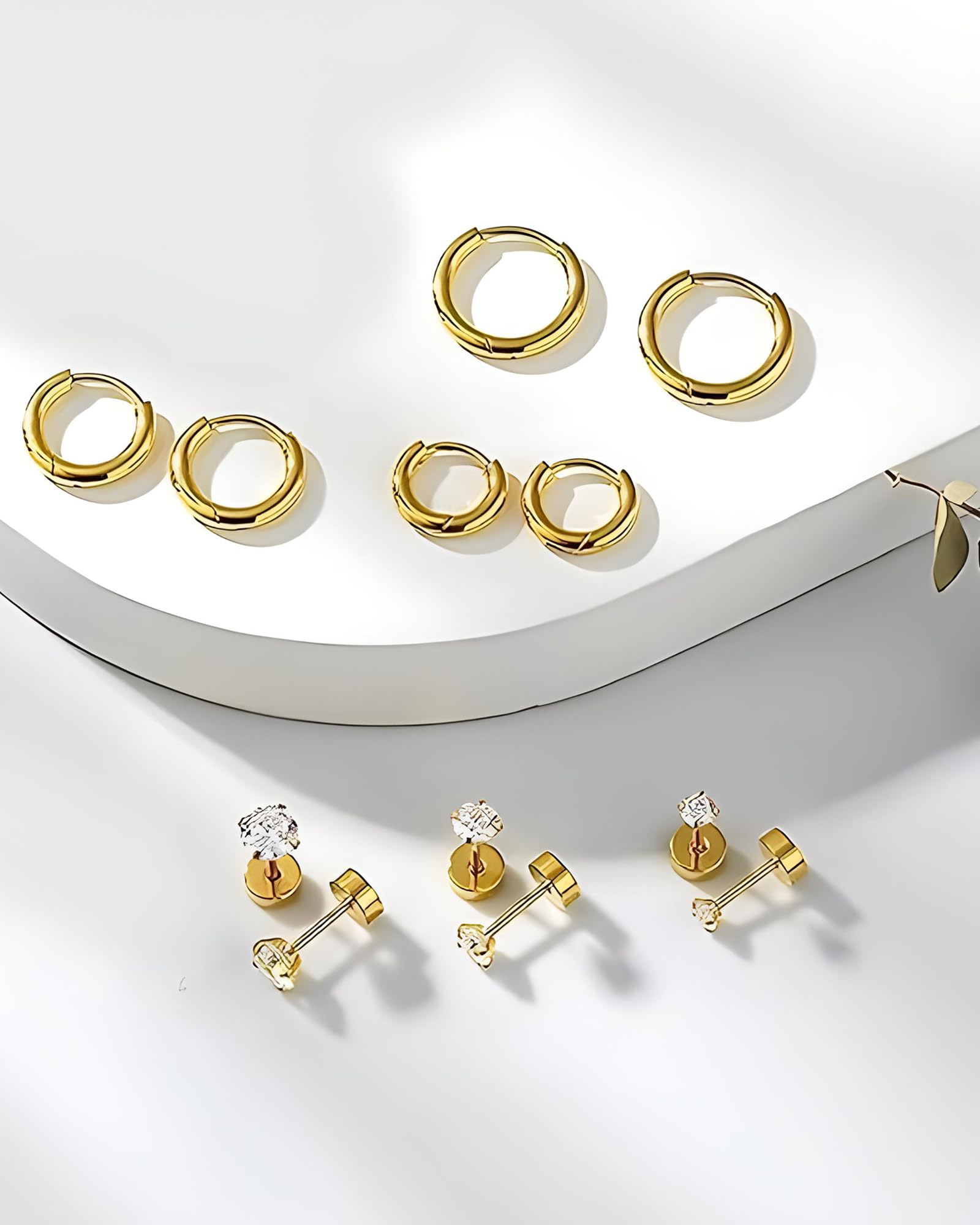 316L Surgical Stainless Steel Hypoallergenic Hoop Earrings Set - Flat Back Stud, Huggie, Cartilage & Helix Earrings for Men & Women | Perfect for Daily Wear, Gifts & Professional Settings