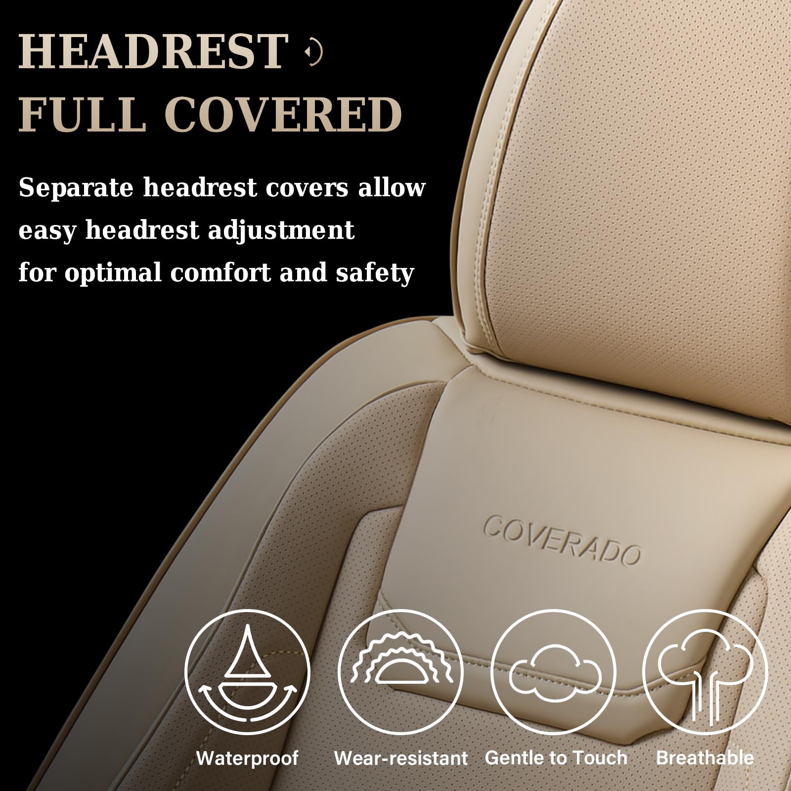 Premium Waterproof Leather Car Seat Covers - Universal Front Seat Protectors for Most Vehicles | Comfortable & Durable Beige Interior Covers | Ideal for Daily Commute, Road Trips & Pet Protection