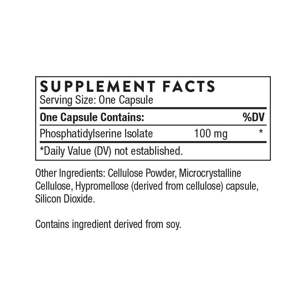 THORNE Phosphatidylserine Supplement - Brain Function & Cortisol Management Support - 60 Vegan Capsules (60 Servings) for Stress Relief, Memory & Focus - Ideal for Students, Professionals & Seniors