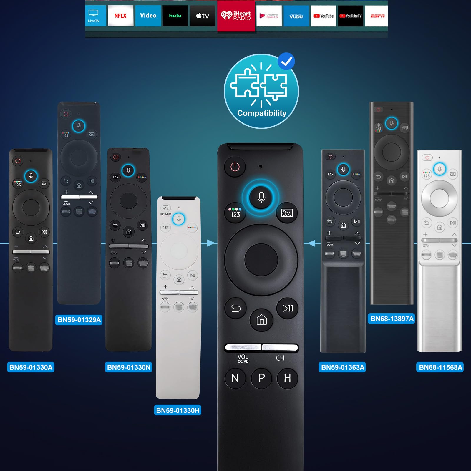 Samsung Smart TV Voice Remote Replacement - Compatible with Samsung Crystal UHD QLED Curved 4K 8K Smart TVs (2020-2021 Models) | Easy Setup for Streaming & Smart Home Control