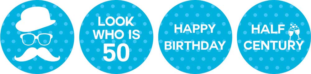 50th Birthday Stickers - 190 Pcs Chocolate Candy Labels (Light Blue) - Perfect for Party Favors, Cupcake Toppers & Gift Wrapping