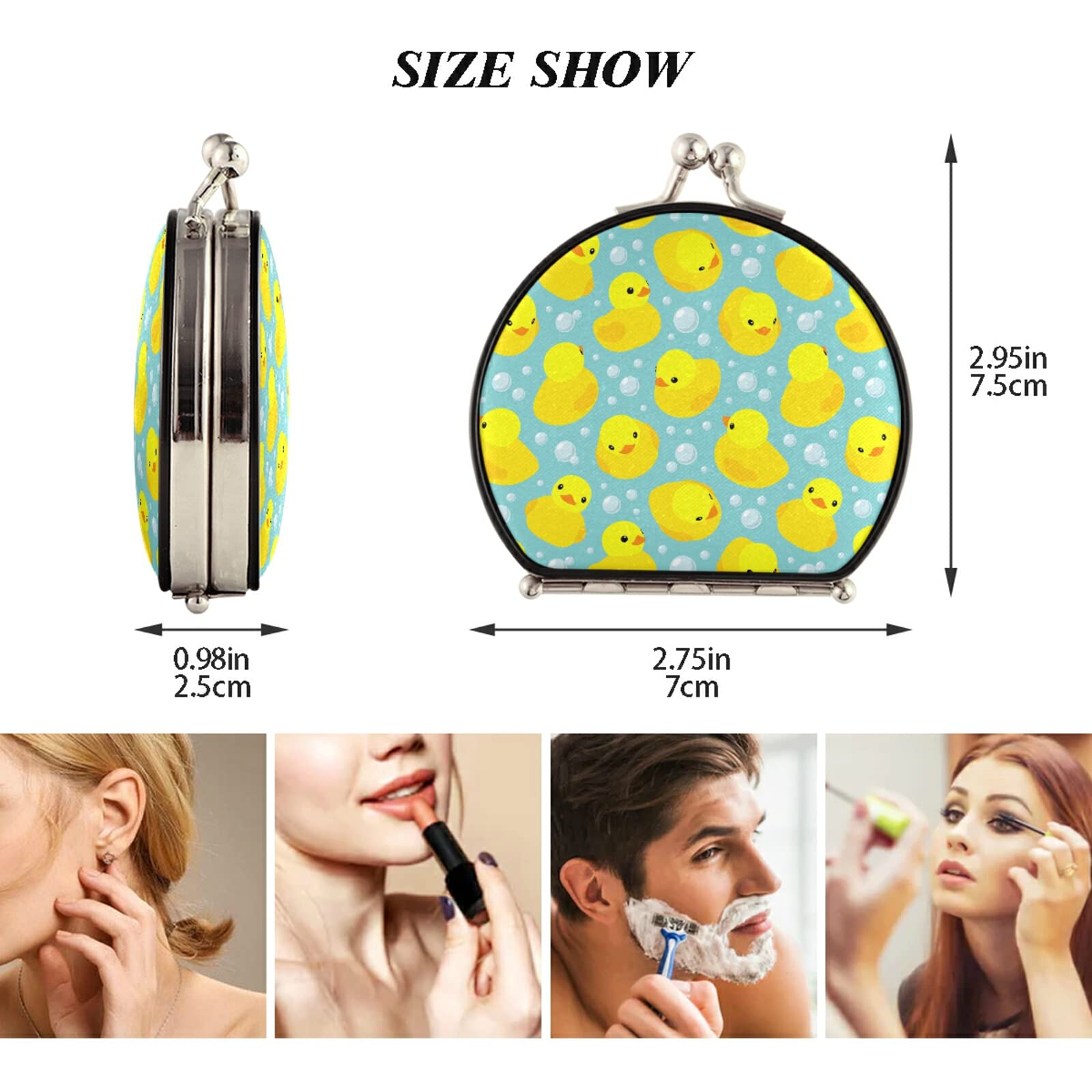 Yellow Rubber Ducks Bubbles Seamless Pattern Compact Makeup Mirror - Dual-Sided Cosmetic Mirror with 1x & 2x Magnification, Foldable Buckle Design for Travel & Home Use | Perfect for Makeup Application, Travel Essentials & Vanity Organization