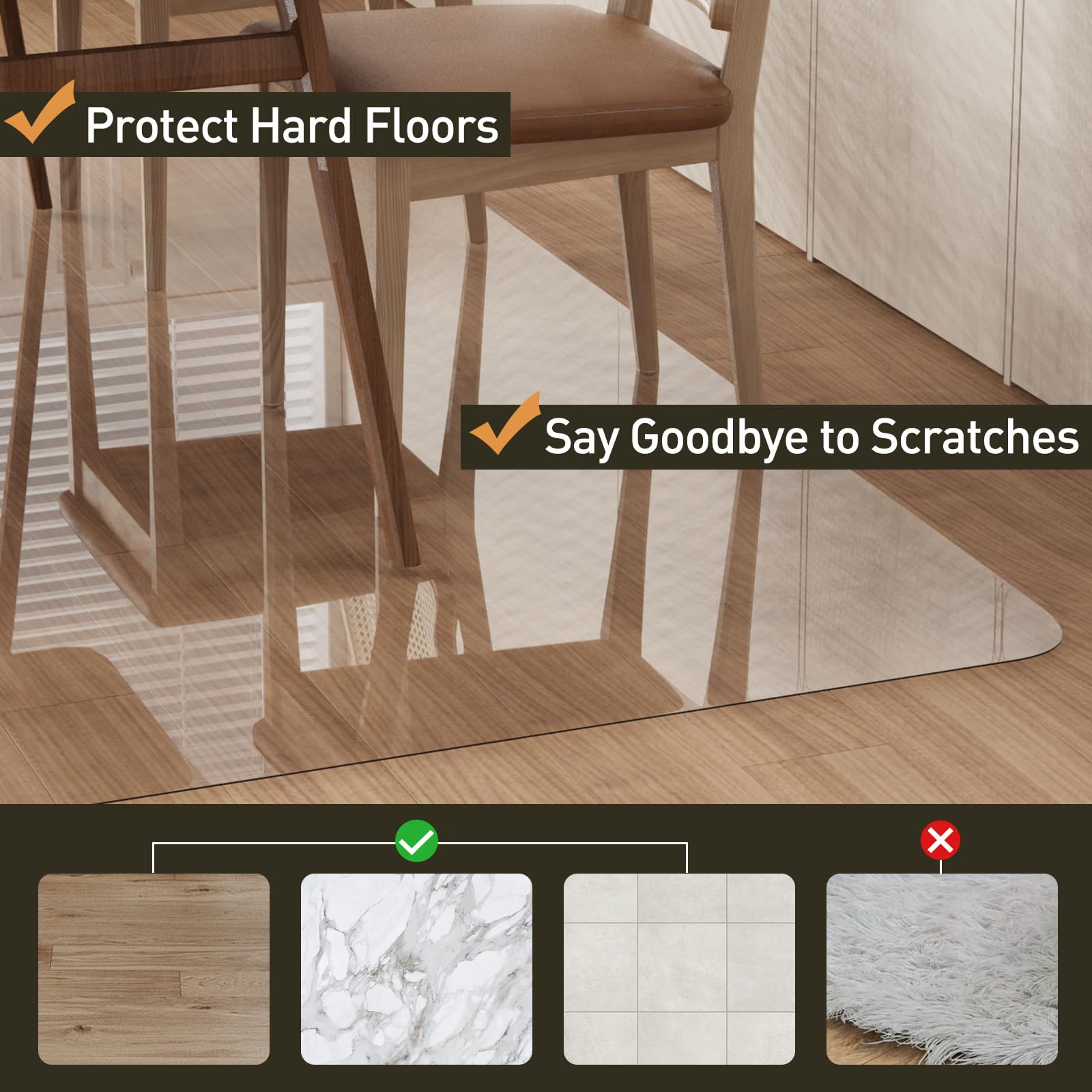 8'×10' Large Non-Slip Waterproof Vinyl Floor Mat for Living Room & Dining Area - Transparent Spill-Resistant Rug for Hardwood Floors, Easy Clean Splat Mat for Under High Chair, Kids Play Area & Pet Protection