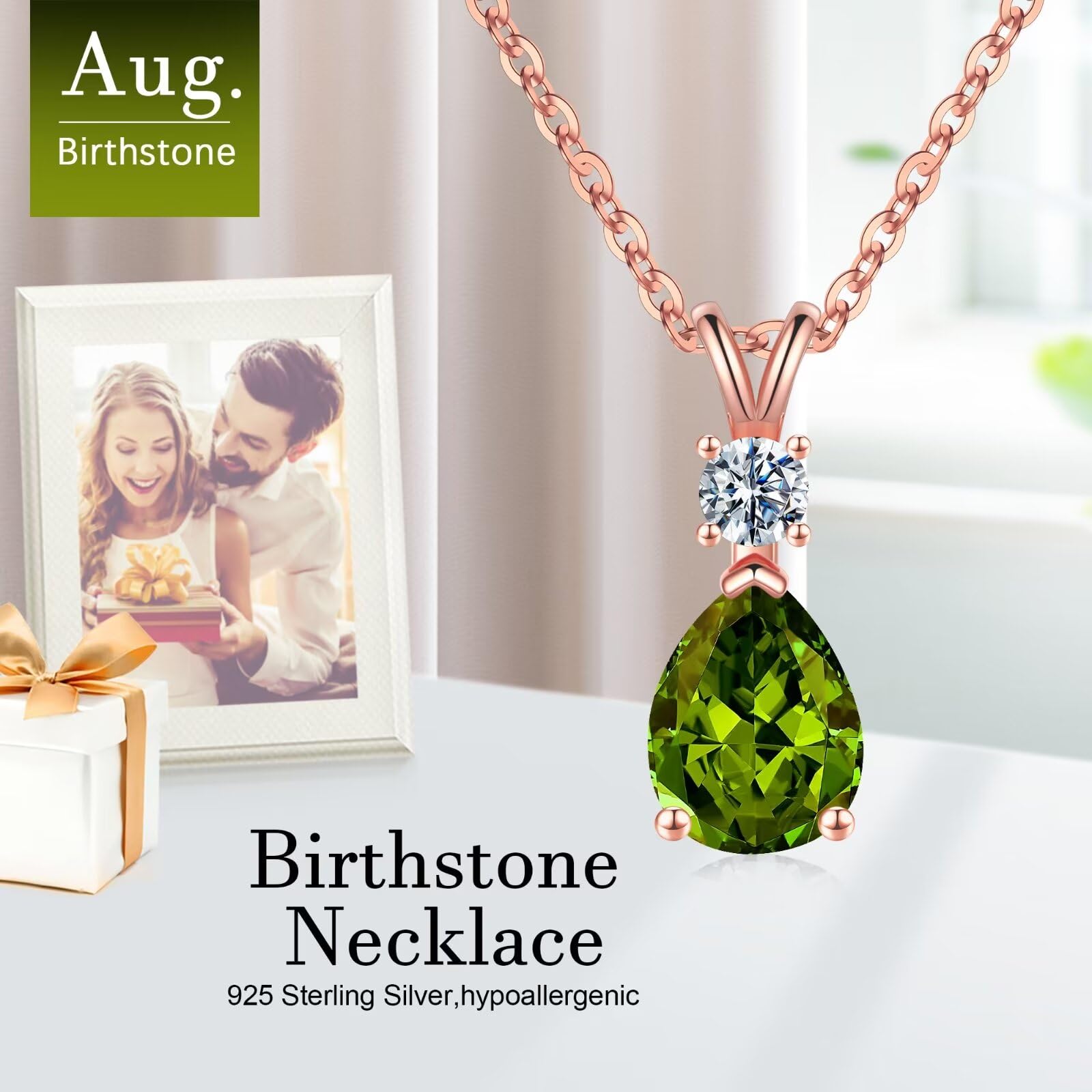 1.25 Ct Pear Birthstone Necklace for Women - 18K White Gold Plated S925 Sterling Silver with Genuine/Created Gemstone - Elegant Birthday Gift for Her, Perfect for Anniversaries, Valentine's Day & Special Occasions