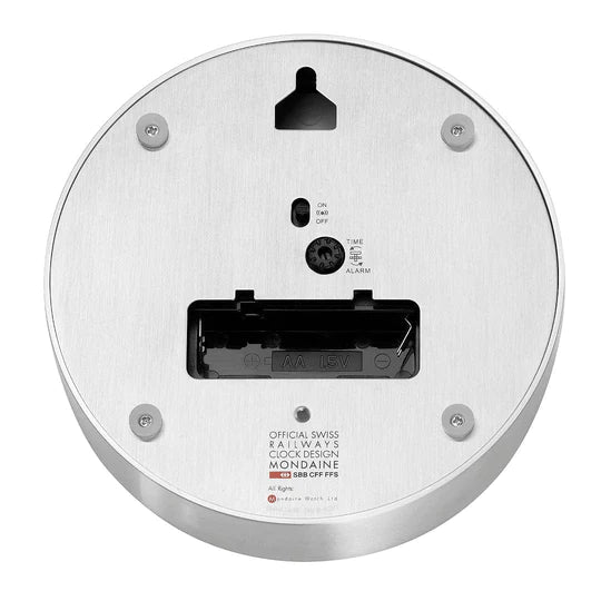 Mondaine 125mm Aluminum Mini Alarm Clock - Silver | Stylish & Compact Desk Clock for Home, Office, or Travel | Silent Non-Ticking Battery Operated Clock with Snooze Function