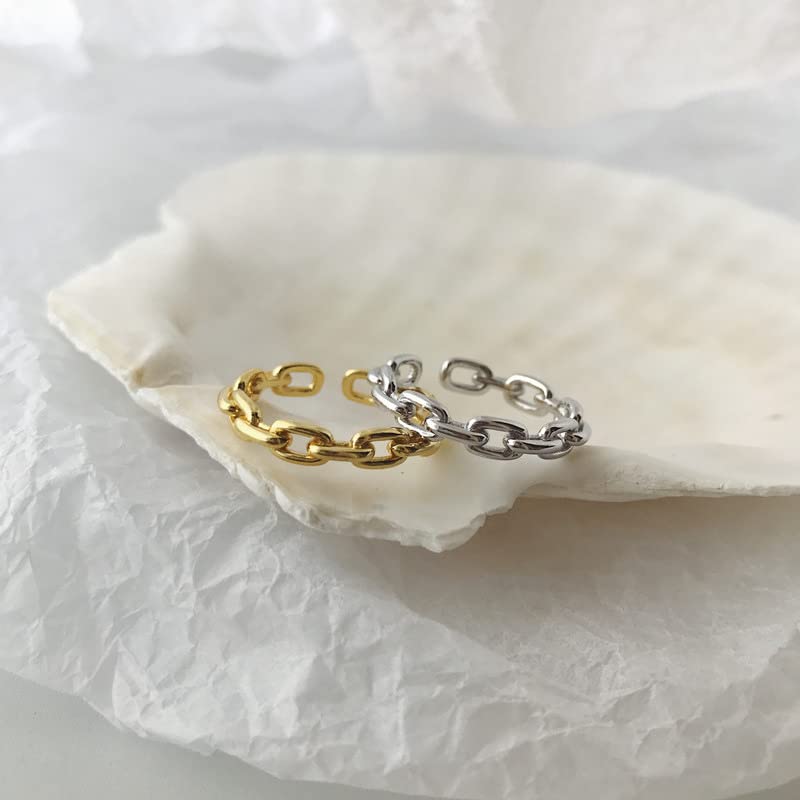 Trendy 2021 Adjustable Chain Link Rings for Women & Girls - Simple Stacking Open Band Rings - Perfect for Layering, Everyday Wear & Gift Giving
