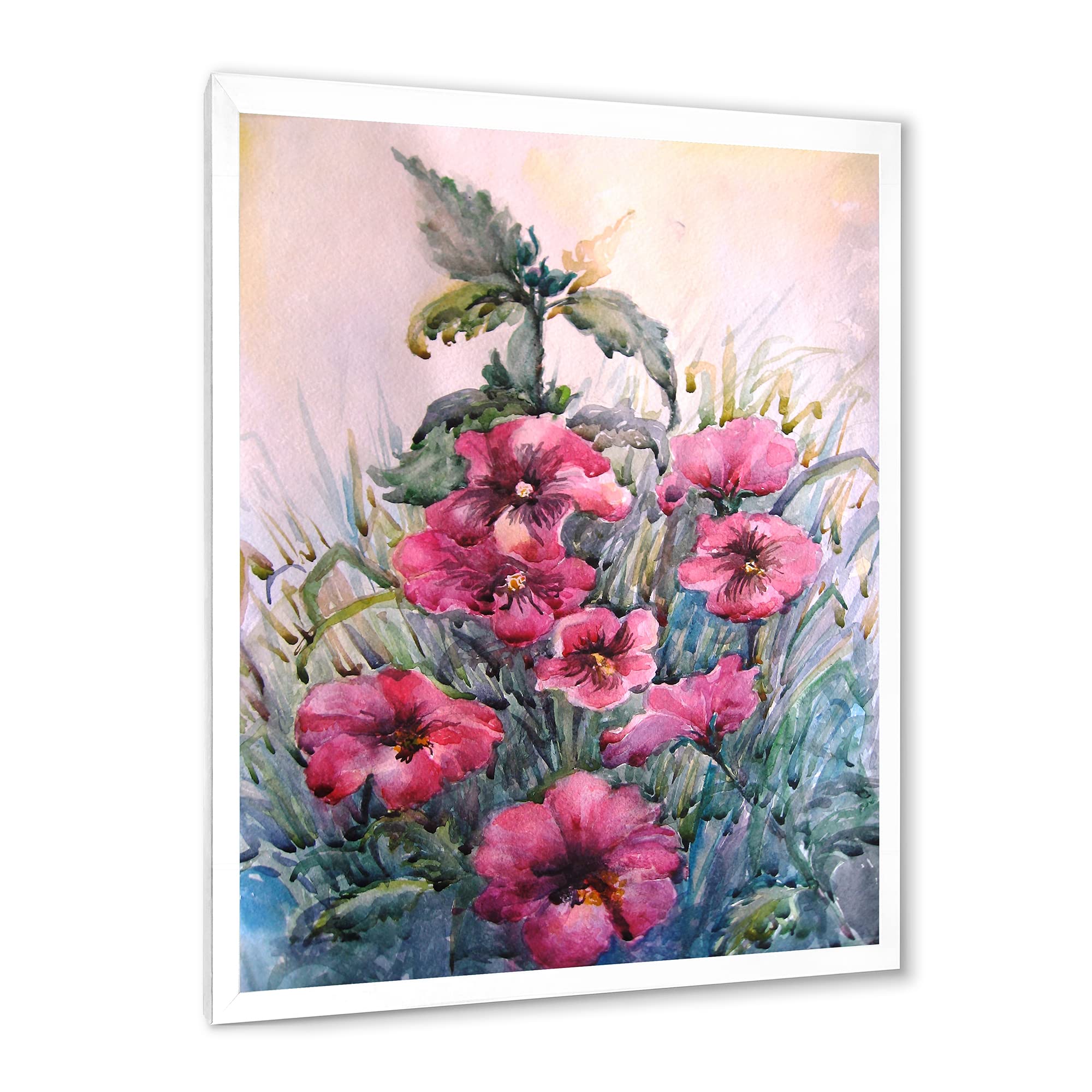 DesignQ Blossoming Hibiscus In The Wild Traditional Framed Wall Art - Tropical Floral Canvas Painting for Living Room, Bedroom & Office Decor