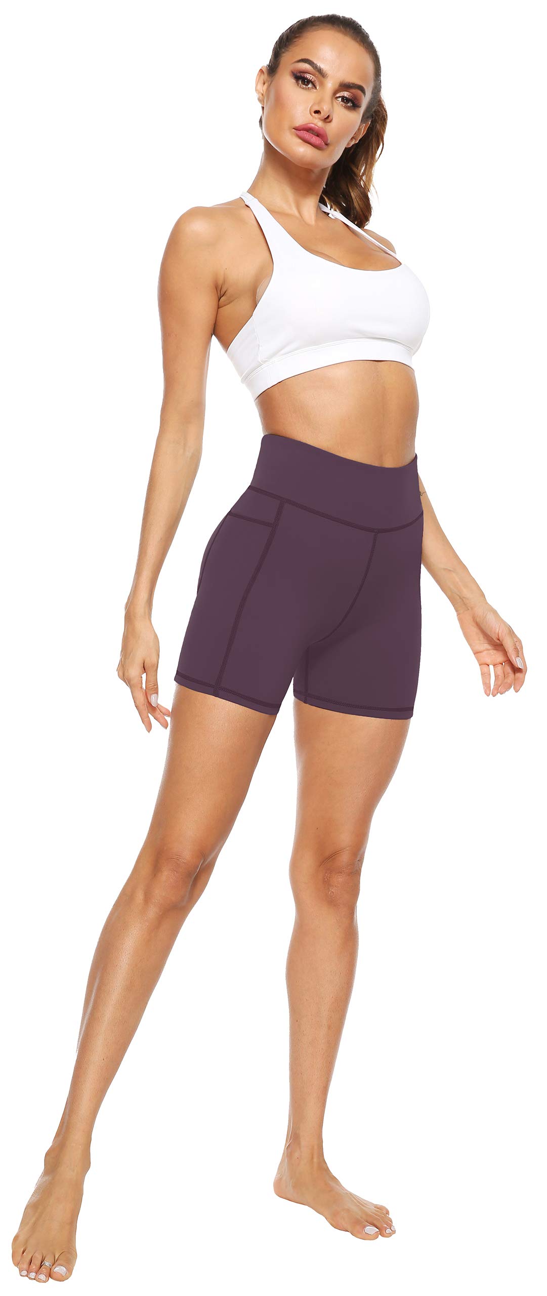 AFITNE Women's High Waist Yoga Shorts with Pockets - Tummy Control Workout Running Biker Shorts for Gym, Yoga & Everyday Wear