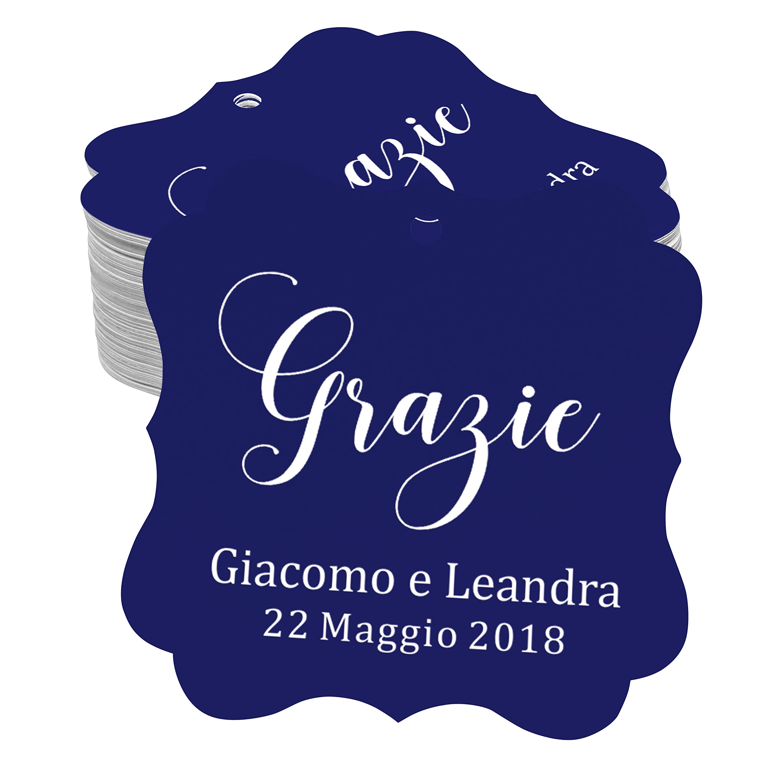 Custom Wedding Favor Tags - Personalized Thank You Gift Hang Tags for Weddings (Blue, Pack of 50) - Perfect for Bridal Showers, Anniversary Parties & Special Events